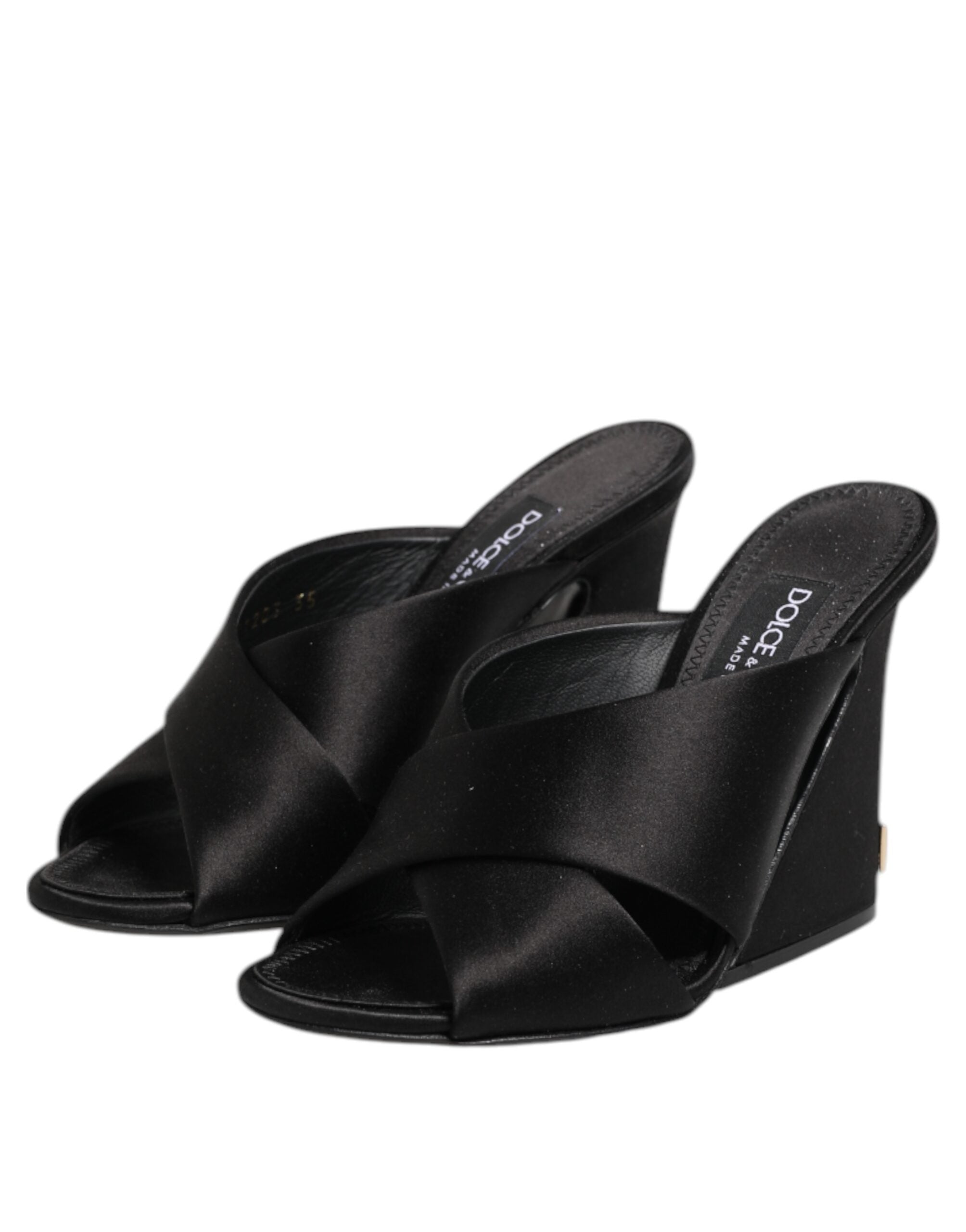Dolce & Gabbana Schwarze Logo KEIRA Satin-Pantoletten Sandalen Schuhe