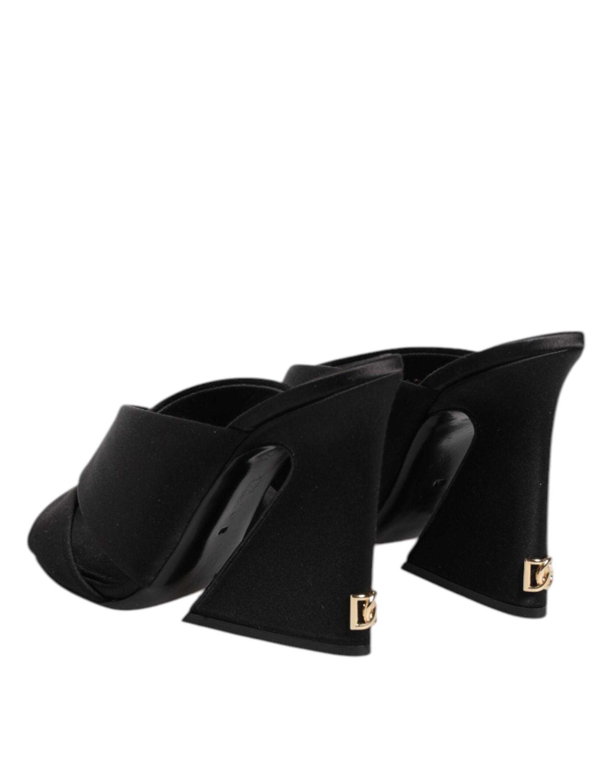 Dolce & Gabbana Schwarze Logo KEIRA Satin-Pantoletten Sandalen Schuhe