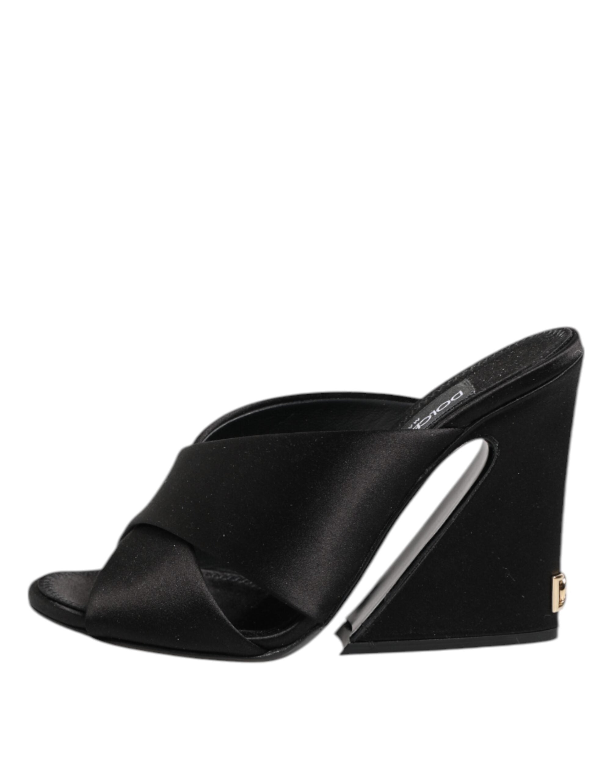 Dolce & Gabbana Schwarze Logo KEIRA Satin-Pantoletten Sandalen Schuhe