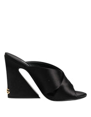 Dolce & Gabbana Schwarze Logo KEIRA Satin-Pantoletten Sandalen Schuhe
