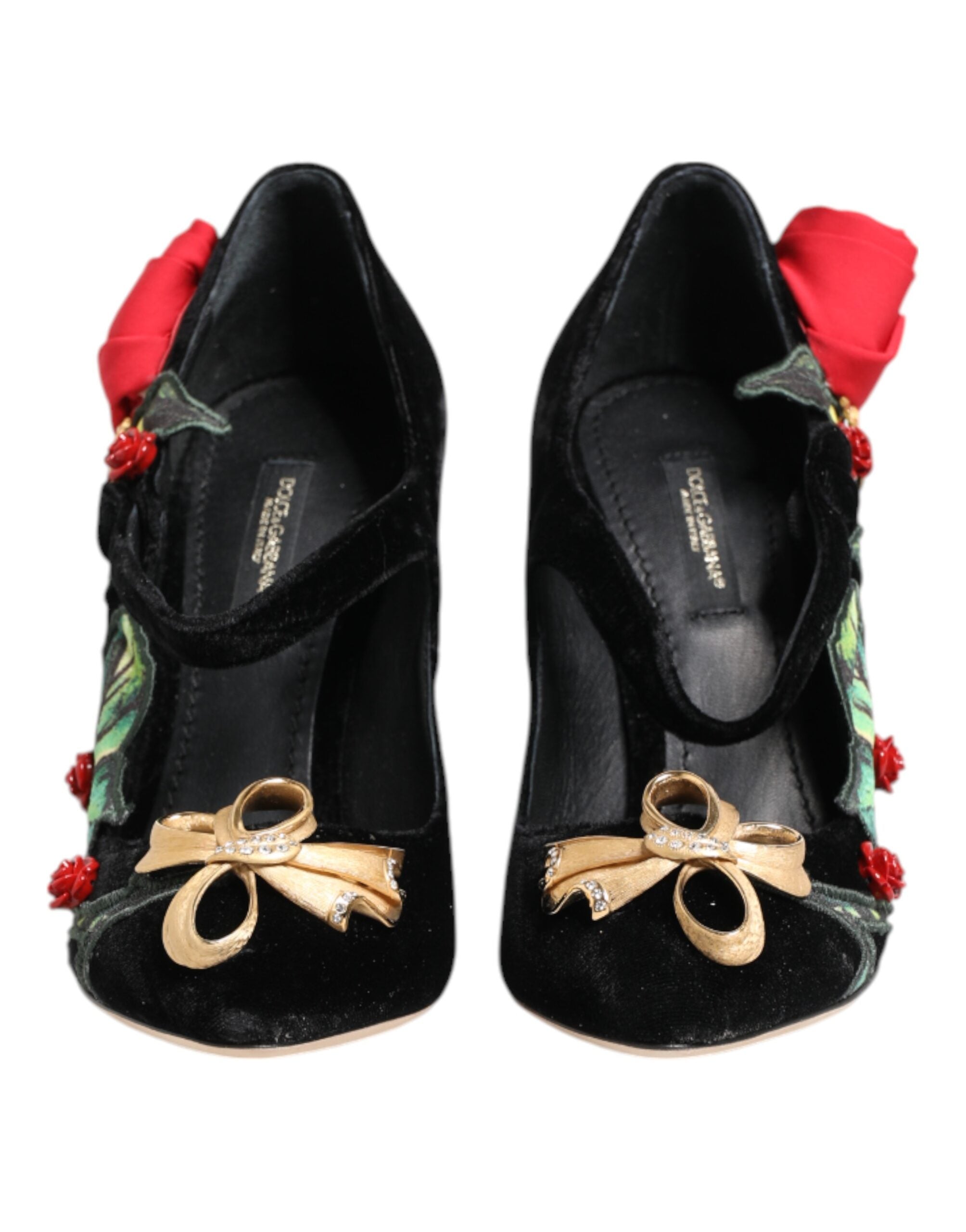 Dolce & Gabbana Schwarze Rosen Kristallbrosche Mary Jane Schuhe