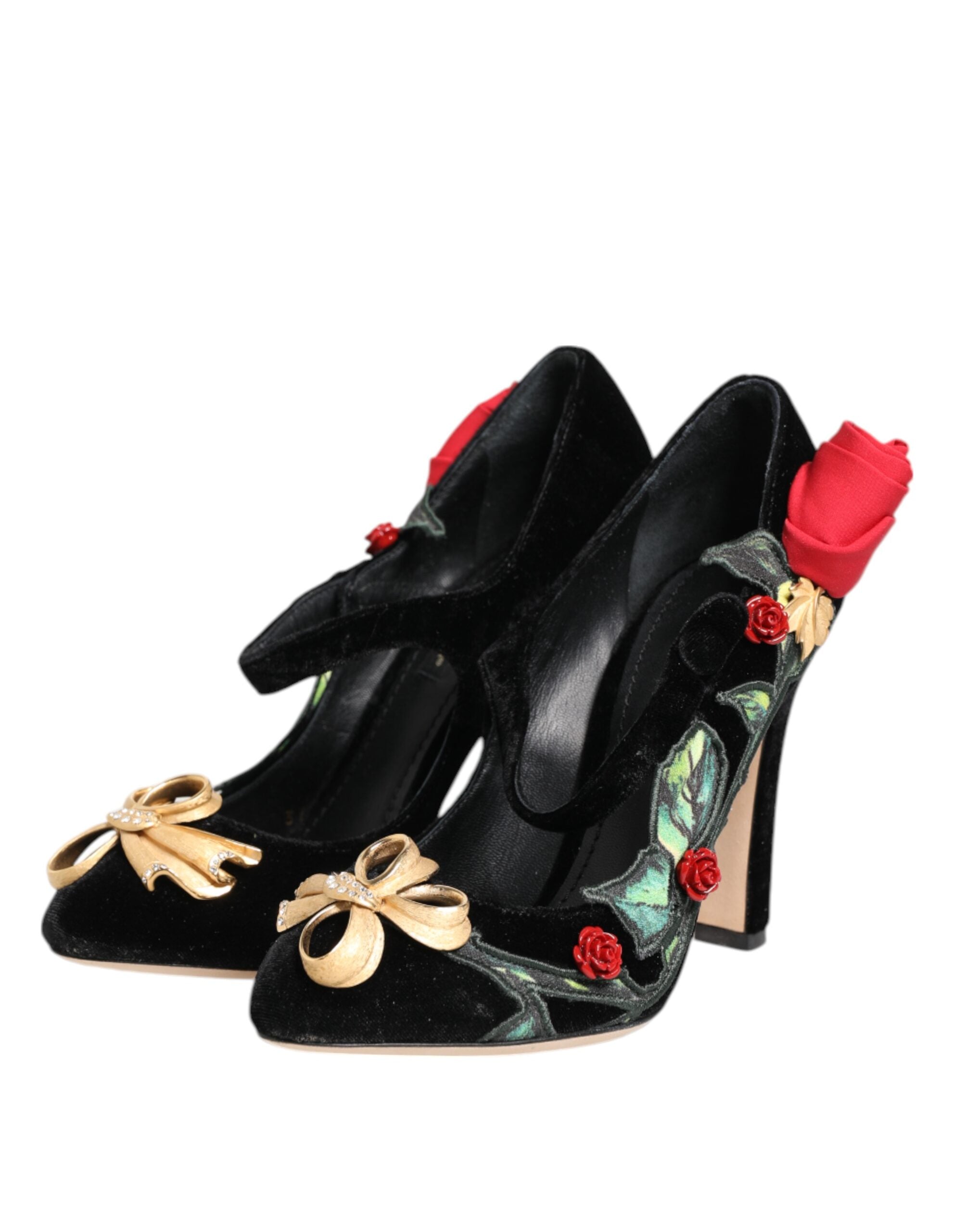 Dolce & Gabbana Schwarze Rosen Kristallbrosche Mary Jane Schuhe