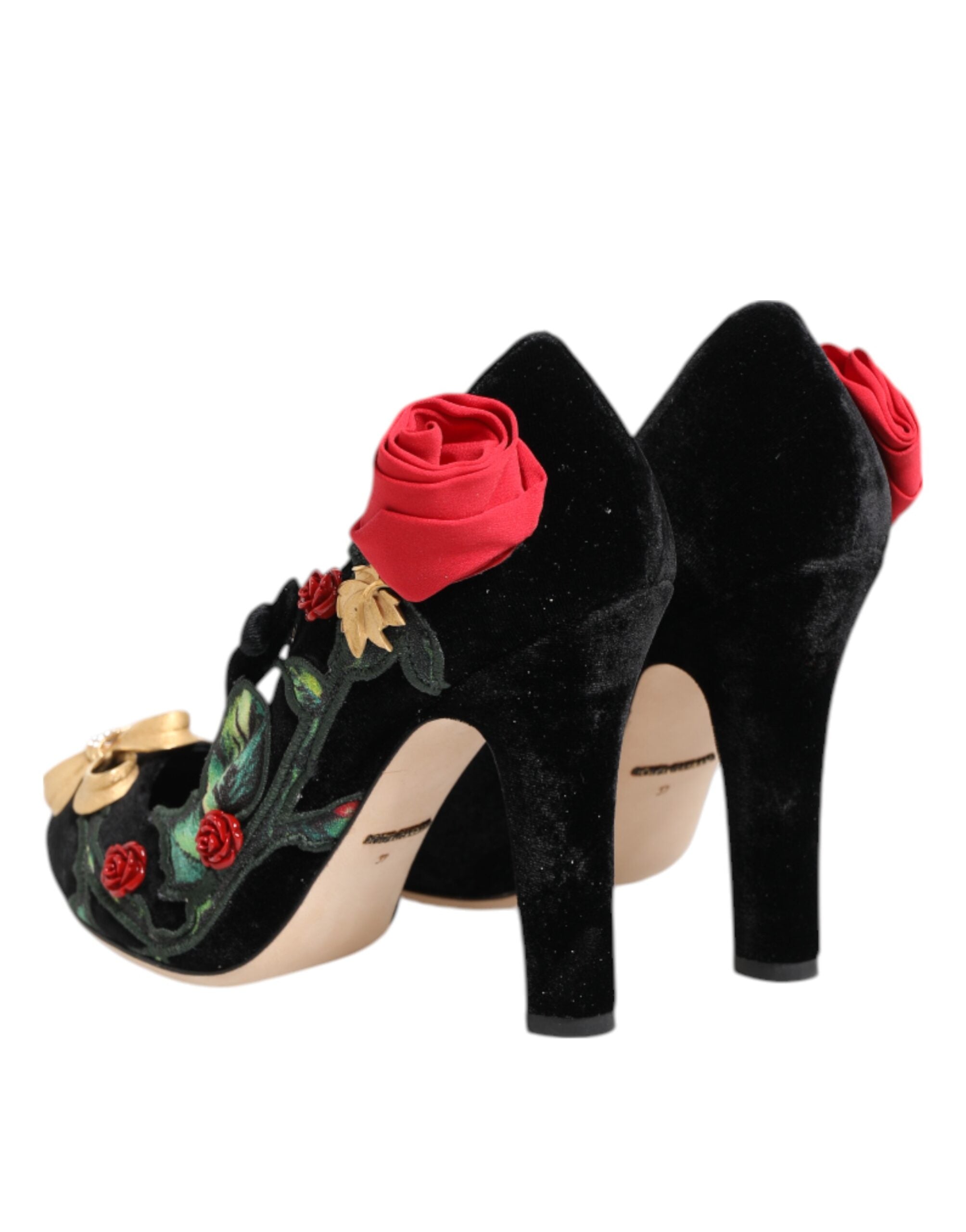 Dolce & Gabbana Schwarze Rosen Kristallbrosche Mary Jane Schuhe