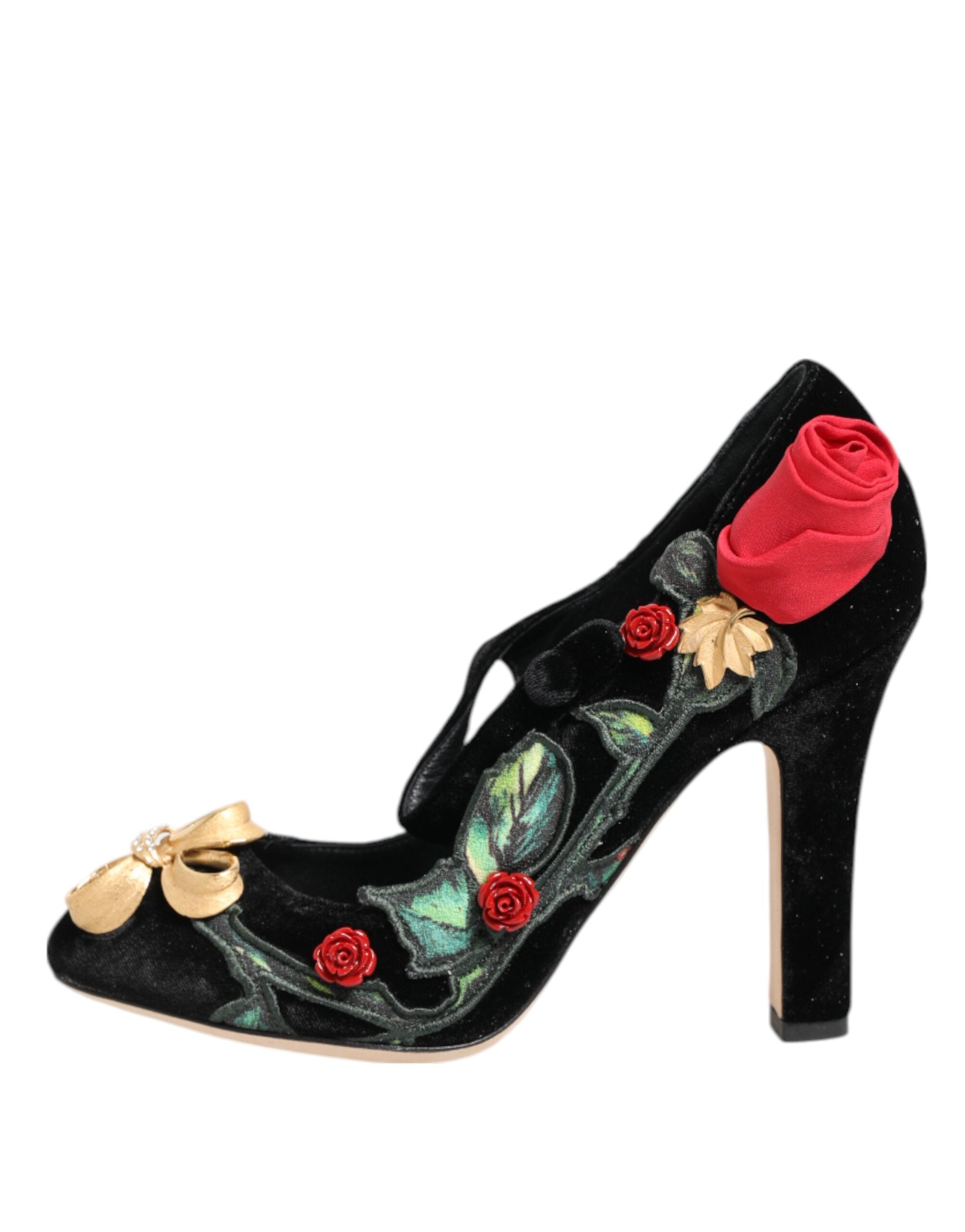 Dolce & Gabbana Schwarze Rosen Kristallbrosche Mary Jane Schuhe