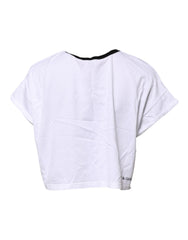 Dolce & Gabbana Weißes, bauchfreies T-Shirt aus Baumwolle mit Rundhalsausschnitt