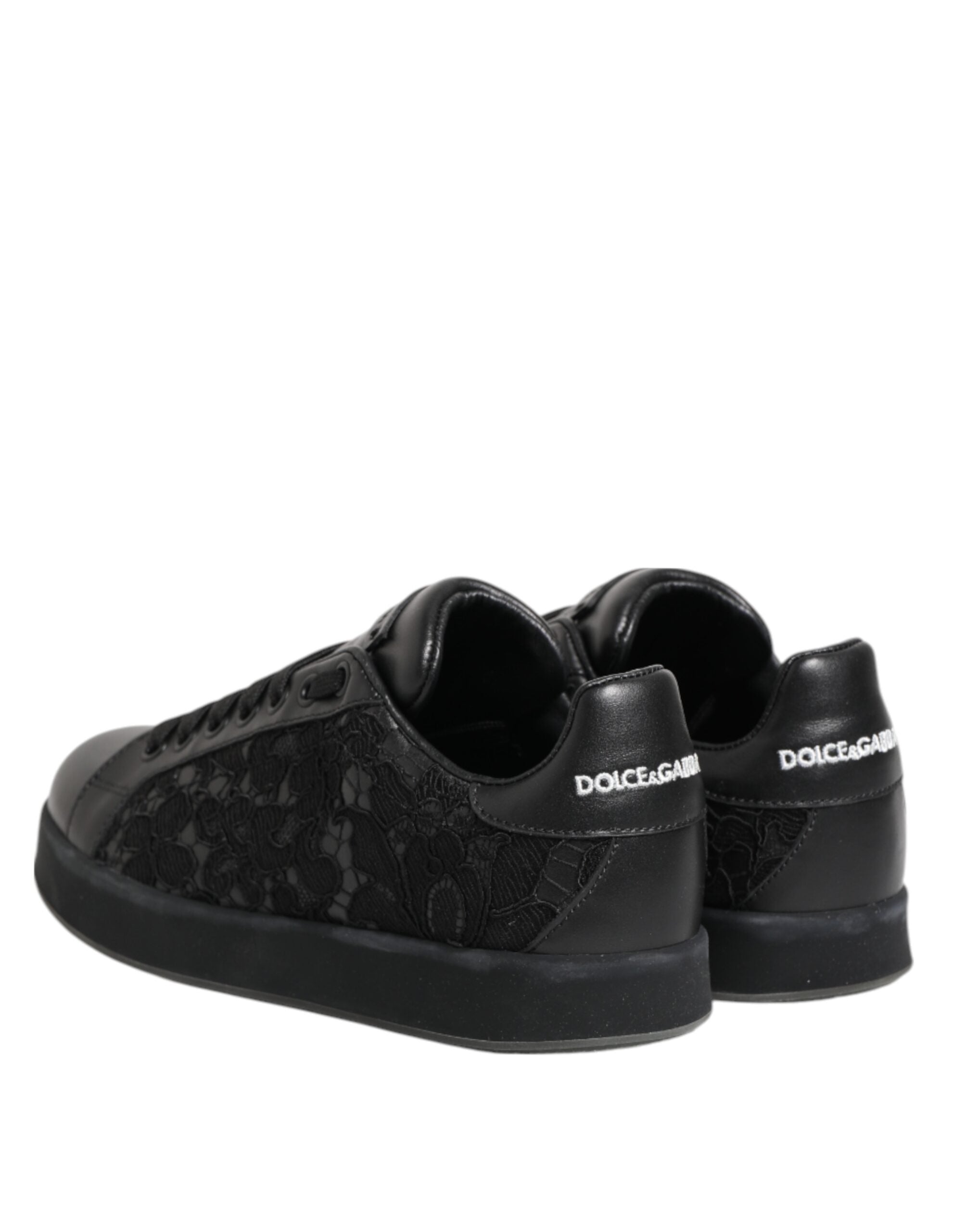 Dolce & Gabbana Schwarze Blumen-Spitze Low Top Sneakers Schuhe