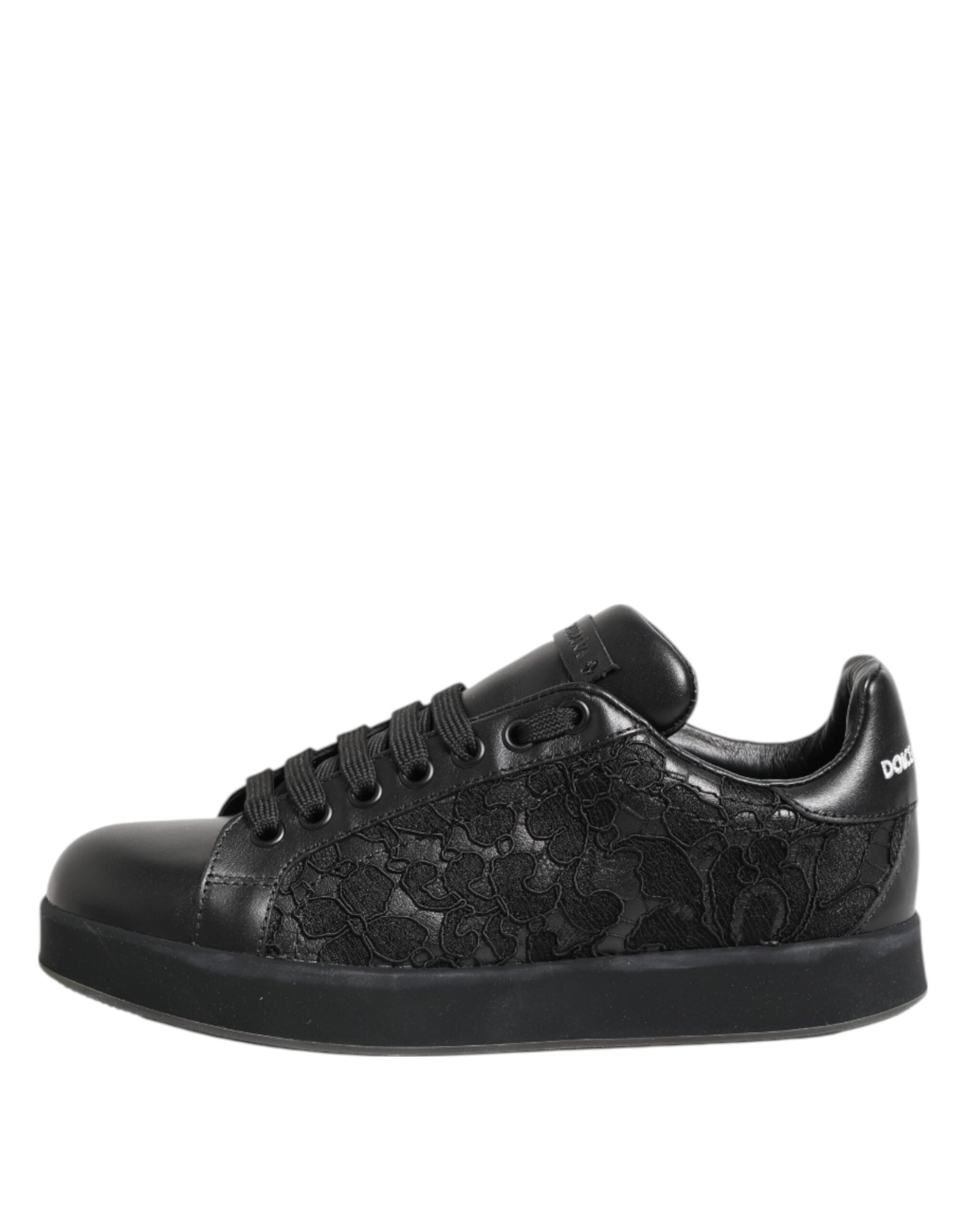 Dolce & Gabbana Schwarze Blumen-Spitze Low Top Sneakers Schuhe