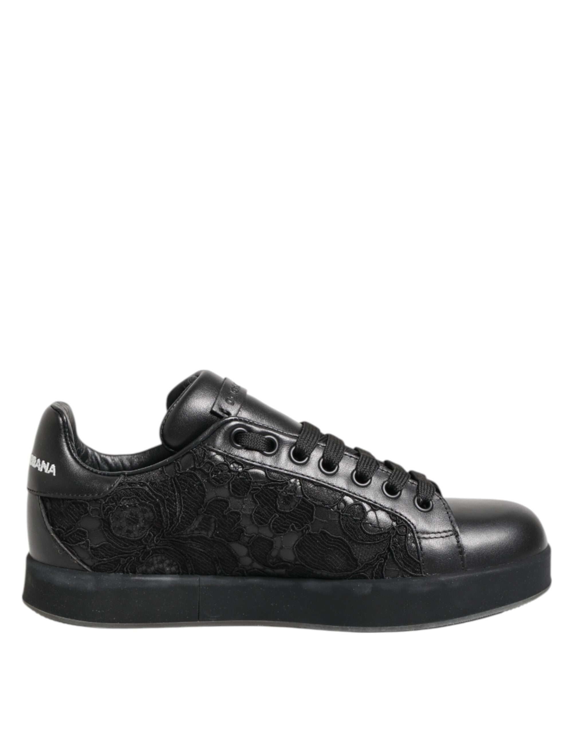 Dolce & Gabbana Schwarze Blumen-Spitze Low Top Sneakers Schuhe