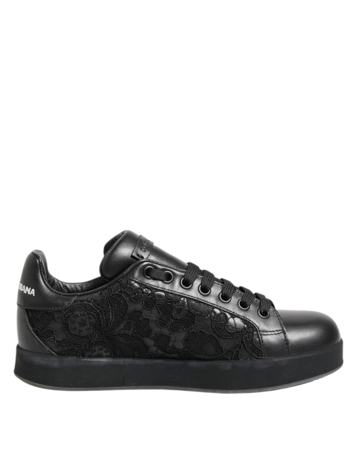 Dolce & Gabbana Schwarze Blumen-Spitze Low Top Sneakers Schuhe