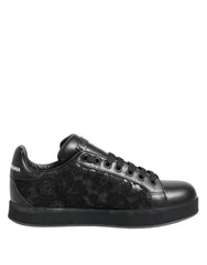 Dolce & Gabbana Schwarze Blumen-Spitze Low Top Sneakers Schuhe