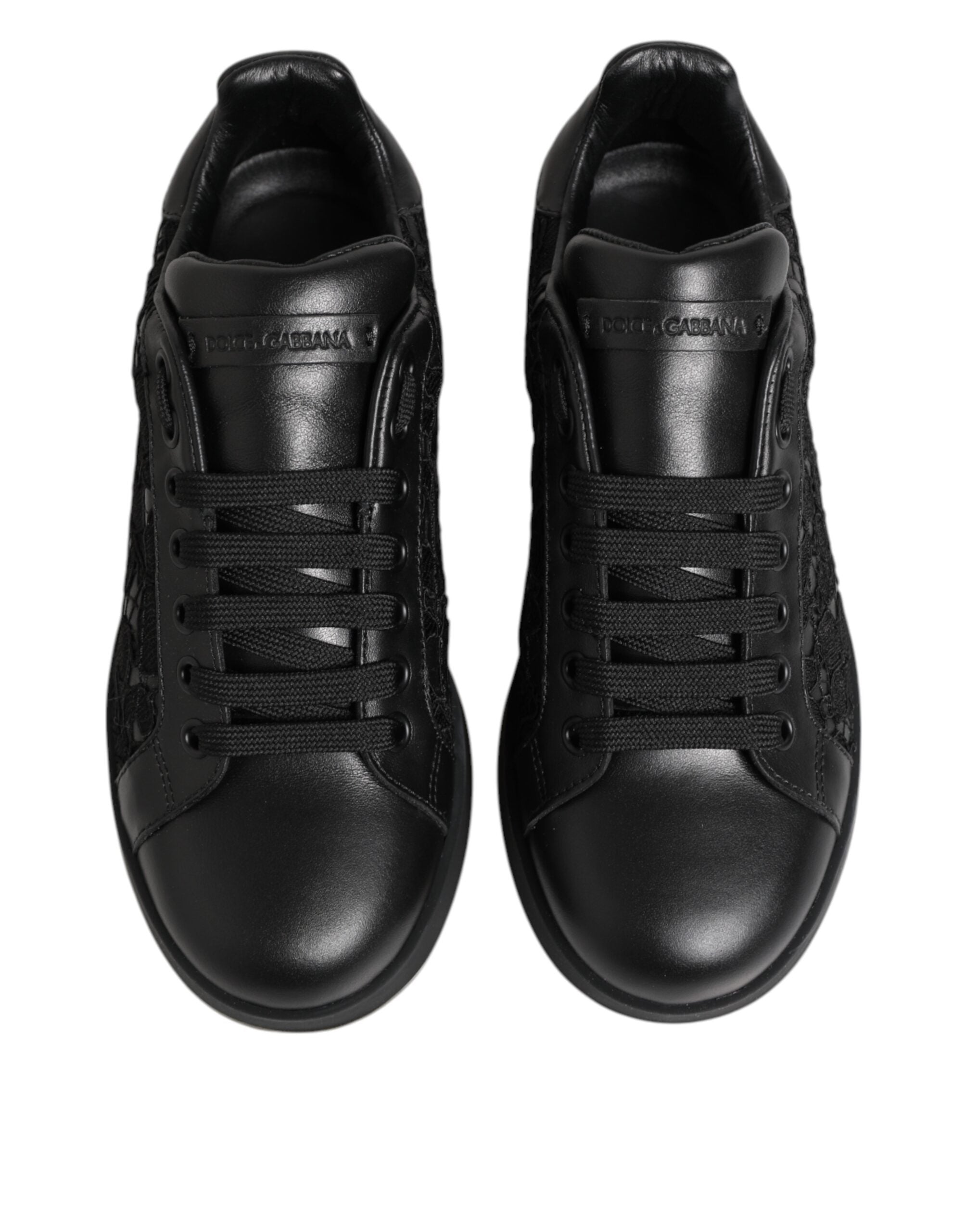 Dolce & Gabbana Schwarze Blumen-Spitze Low Top Sneakers Schuhe