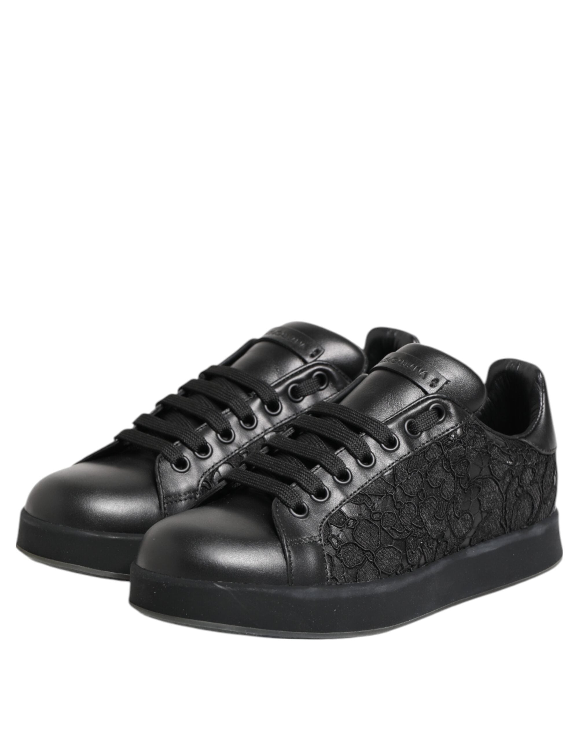 Dolce & Gabbana Schwarze Blumen-Spitze Low Top Sneakers Schuhe