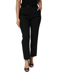 Dolce & Gabbana Schwarze High-Waist Hose aus Wolle mit schmal zulaufendem Bein