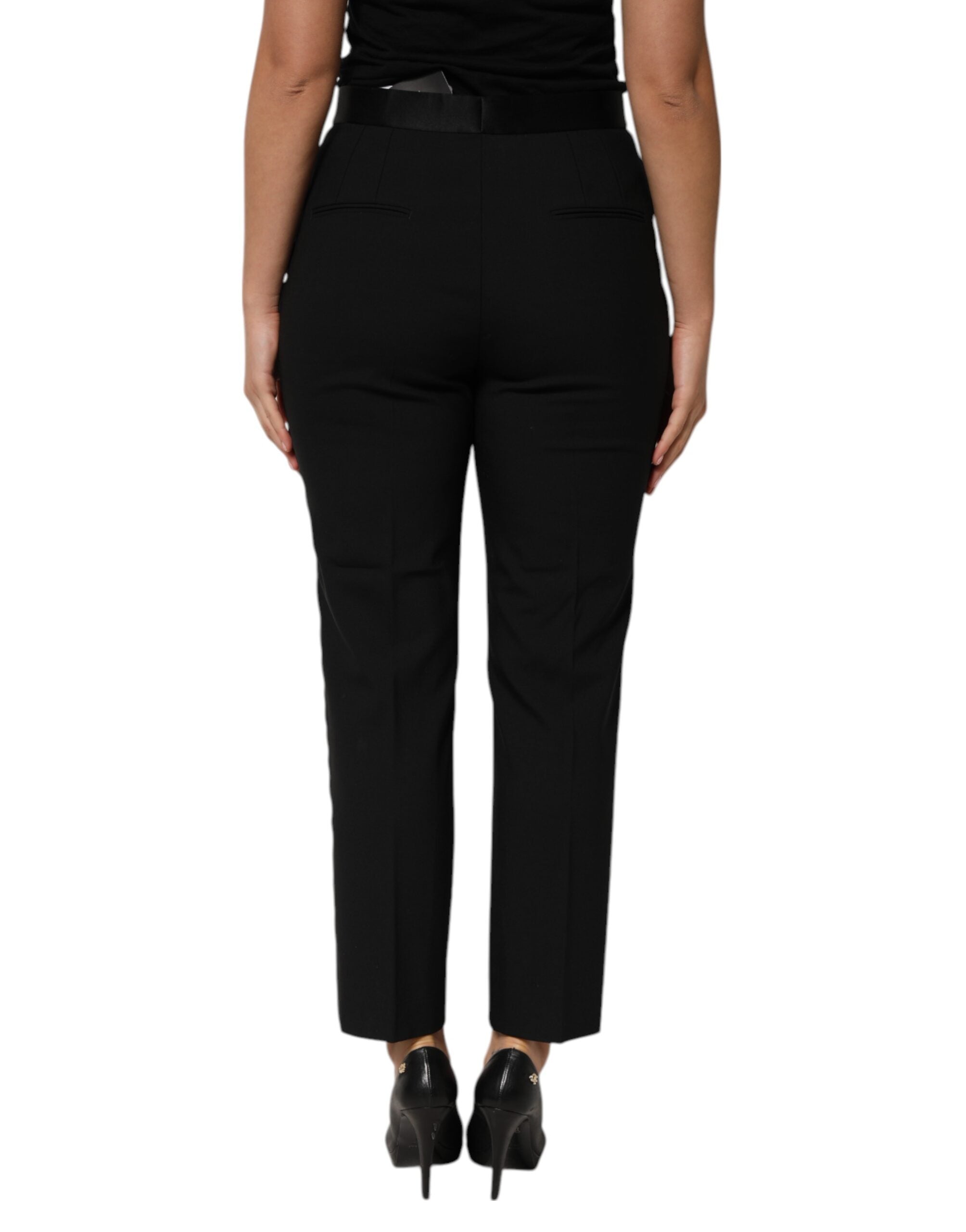 Dolce & Gabbana Schwarze High-Waist Hose aus Wolle mit schmal zulaufendem Bein