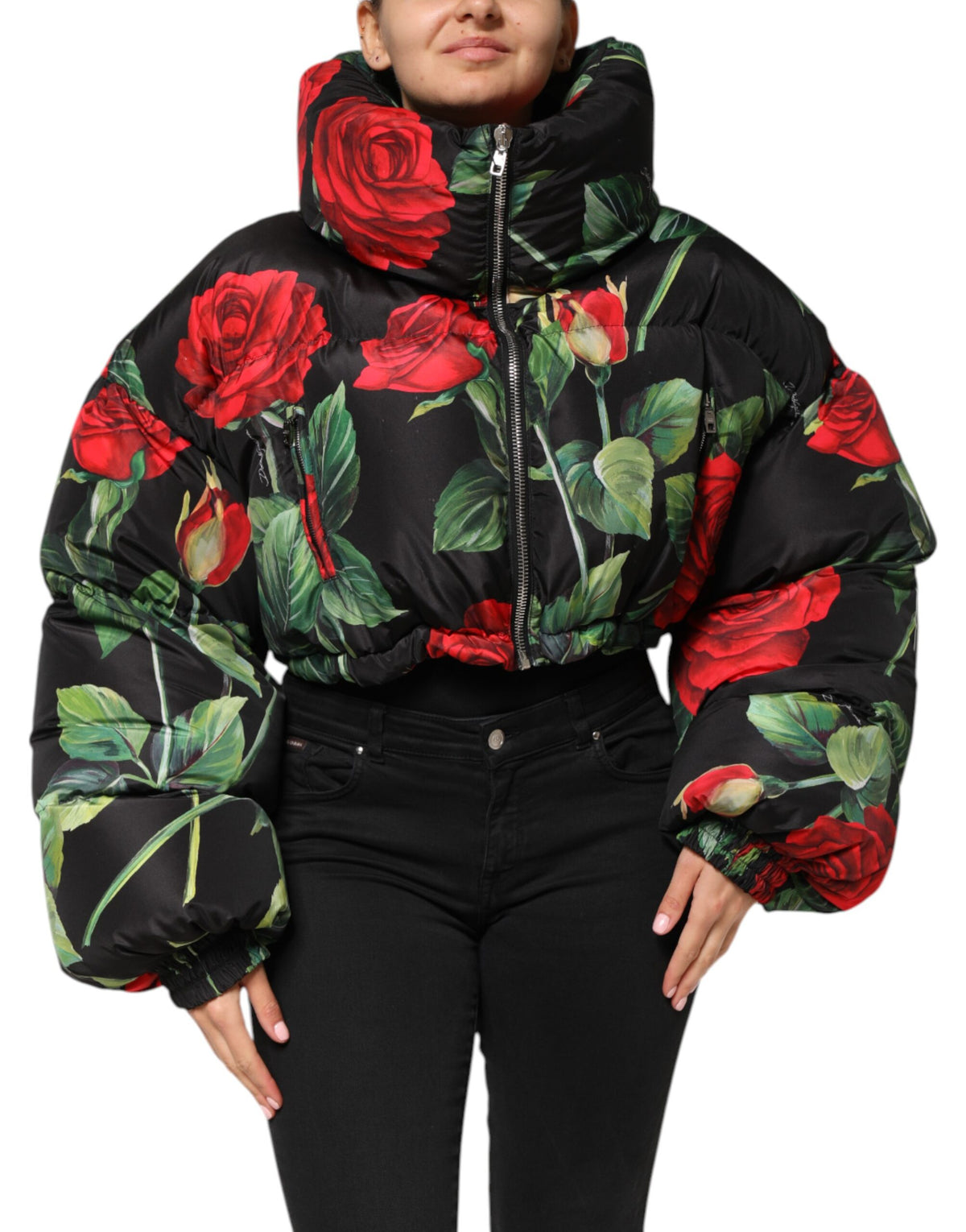 Dolce & Gabbana Bunter Blumen-Puffer-Mantel mit durchgehendem Reißverschluss