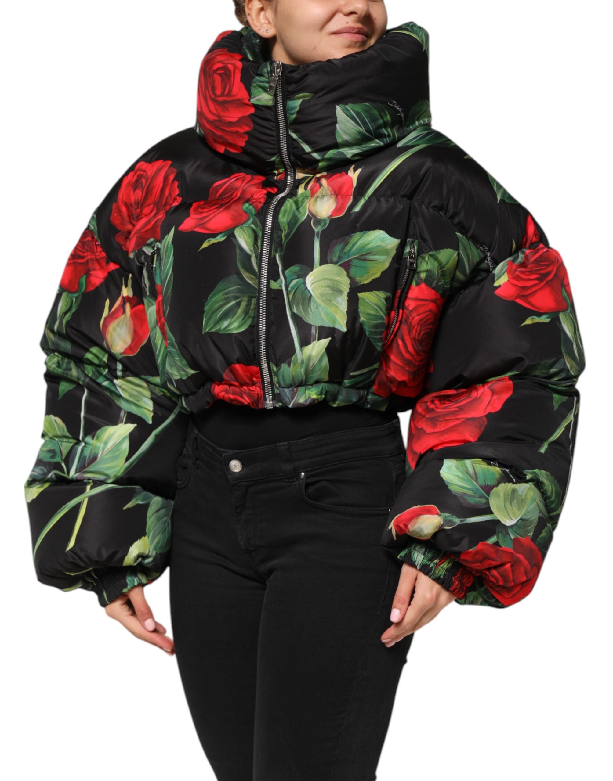 Dolce & Gabbana Bunter Blumen-Puffer-Mantel mit durchgehendem Reißverschluss