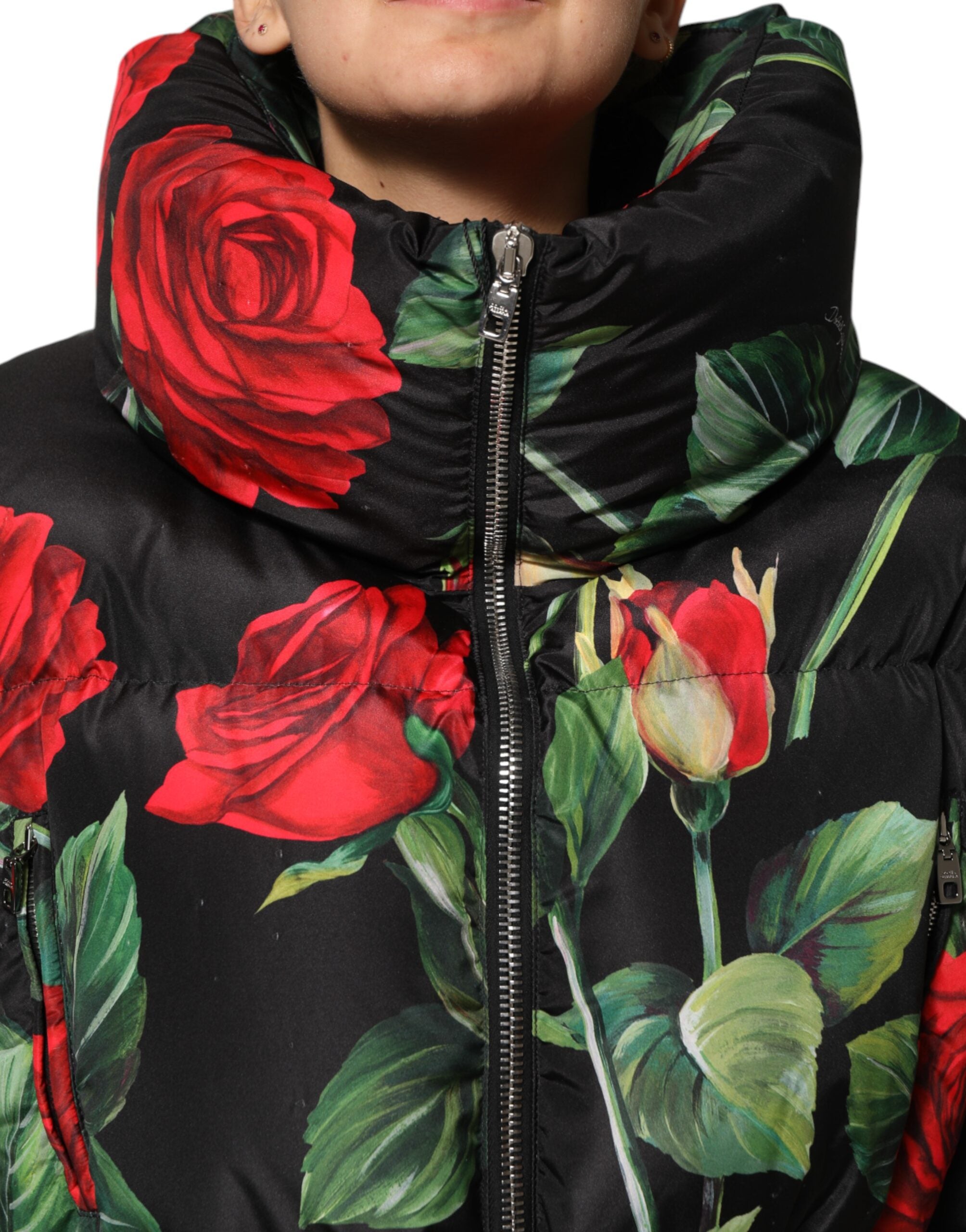 Dolce & Gabbana Bunter Blumen-Puffer-Mantel mit durchgehendem Reißverschluss
