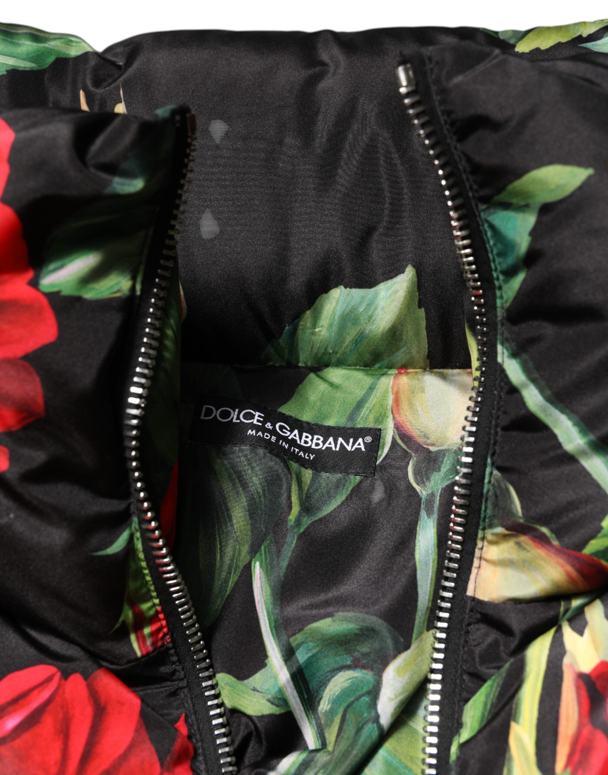 Dolce & Gabbana Bunter Blumen-Puffer-Mantel mit durchgehendem Reißverschluss