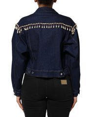 Dolce & Gabbana Blaue Jeansjacke aus Baumwolle mit Kristallverzierung