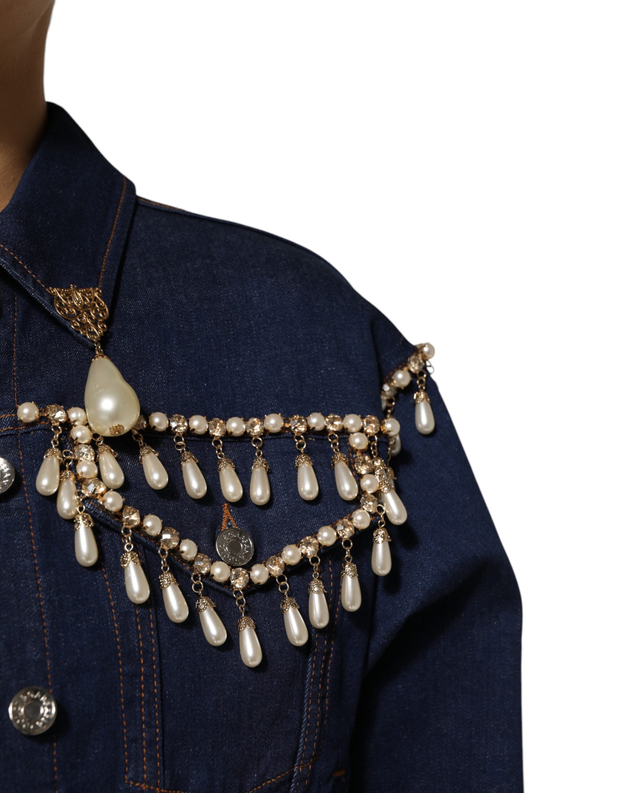 Dolce & Gabbana Blaue Jeansjacke aus Baumwolle mit Kristallverzierung