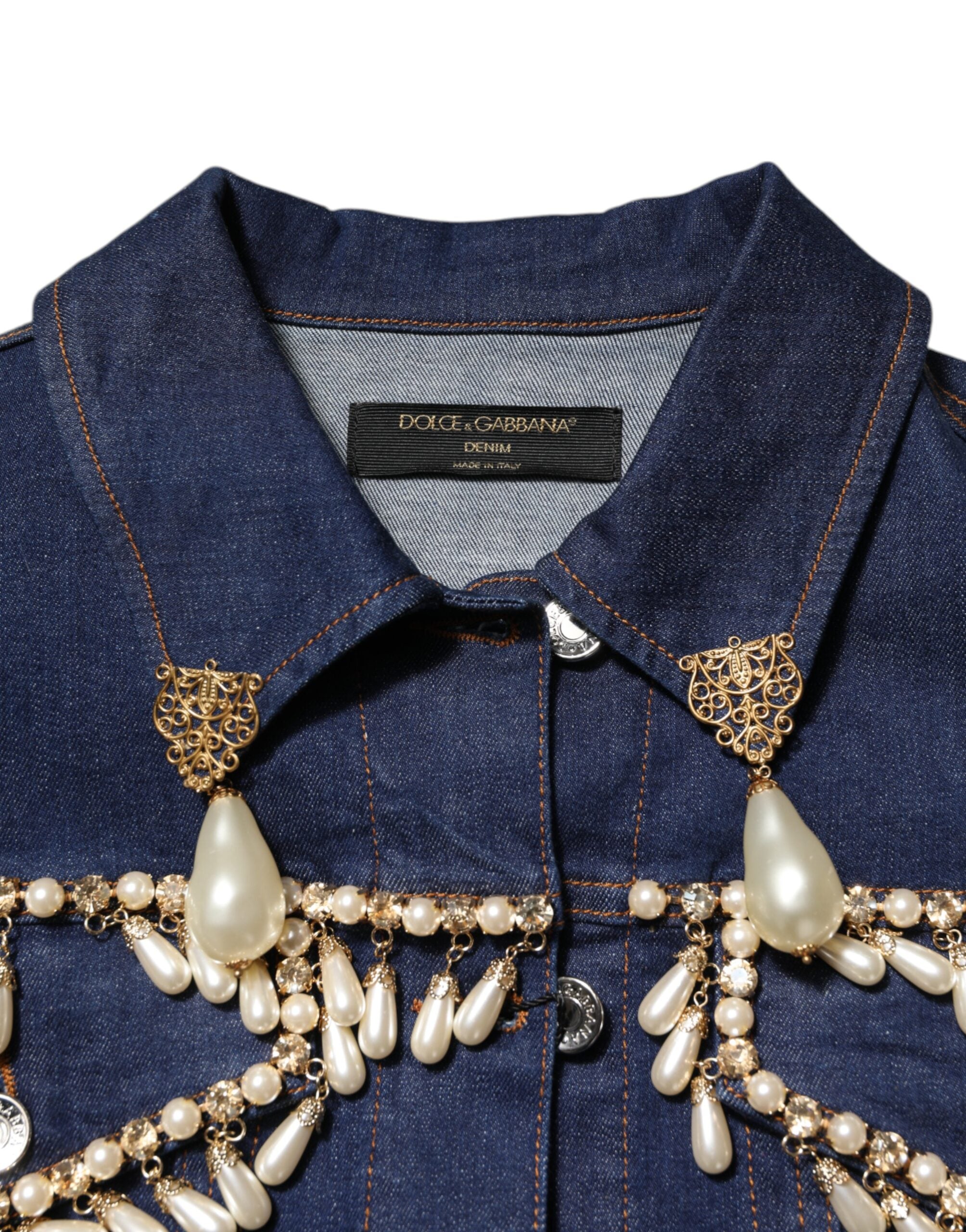 Dolce & Gabbana Blaue Jeansjacke aus Baumwolle mit Kristallverzierung