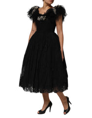 Dolce & Gabbana Schwarzes A-Linien-Midikleid mit Kristallverzierung