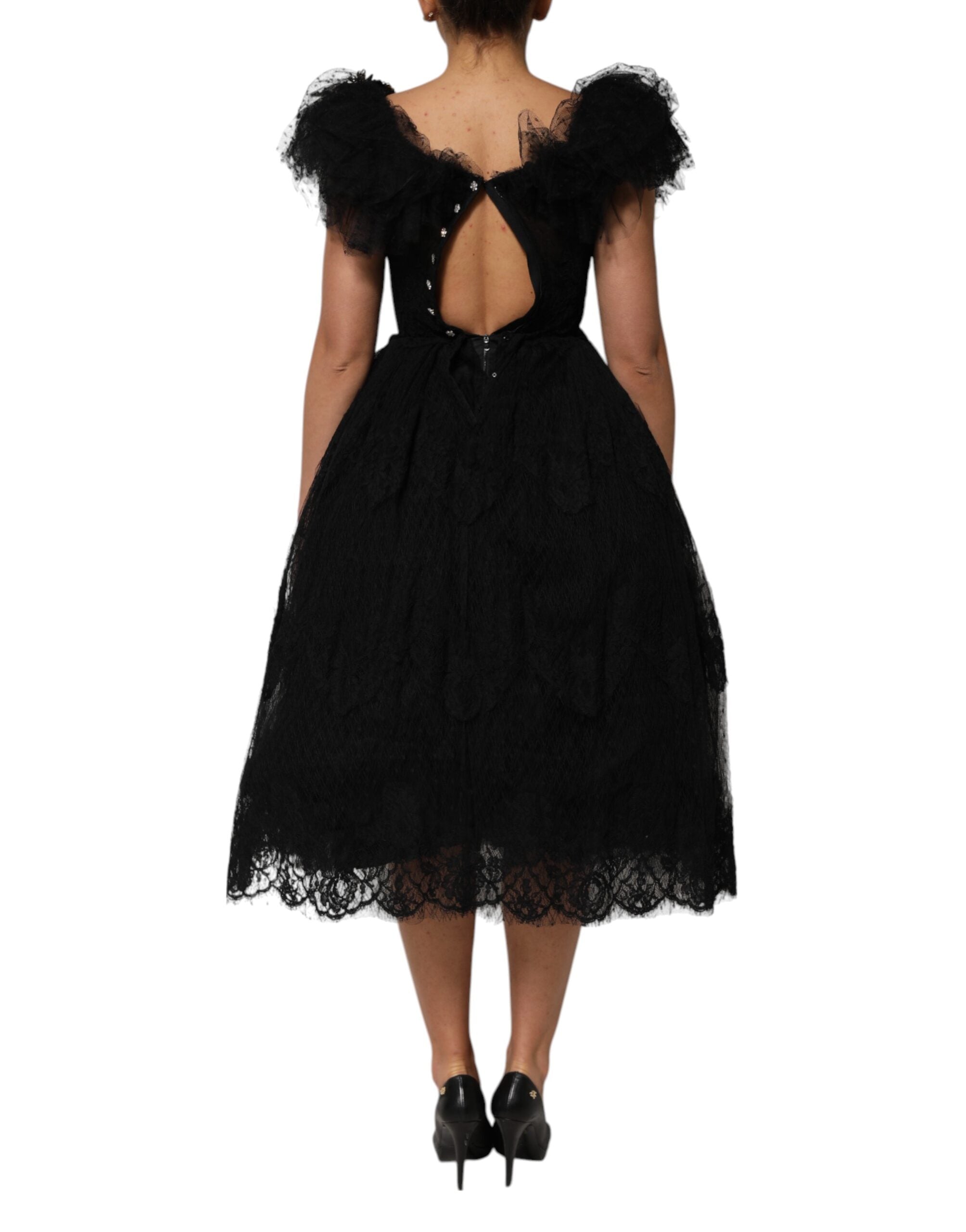 Dolce & Gabbana Schwarzes A-Linien-Midikleid mit Kristallverzierung