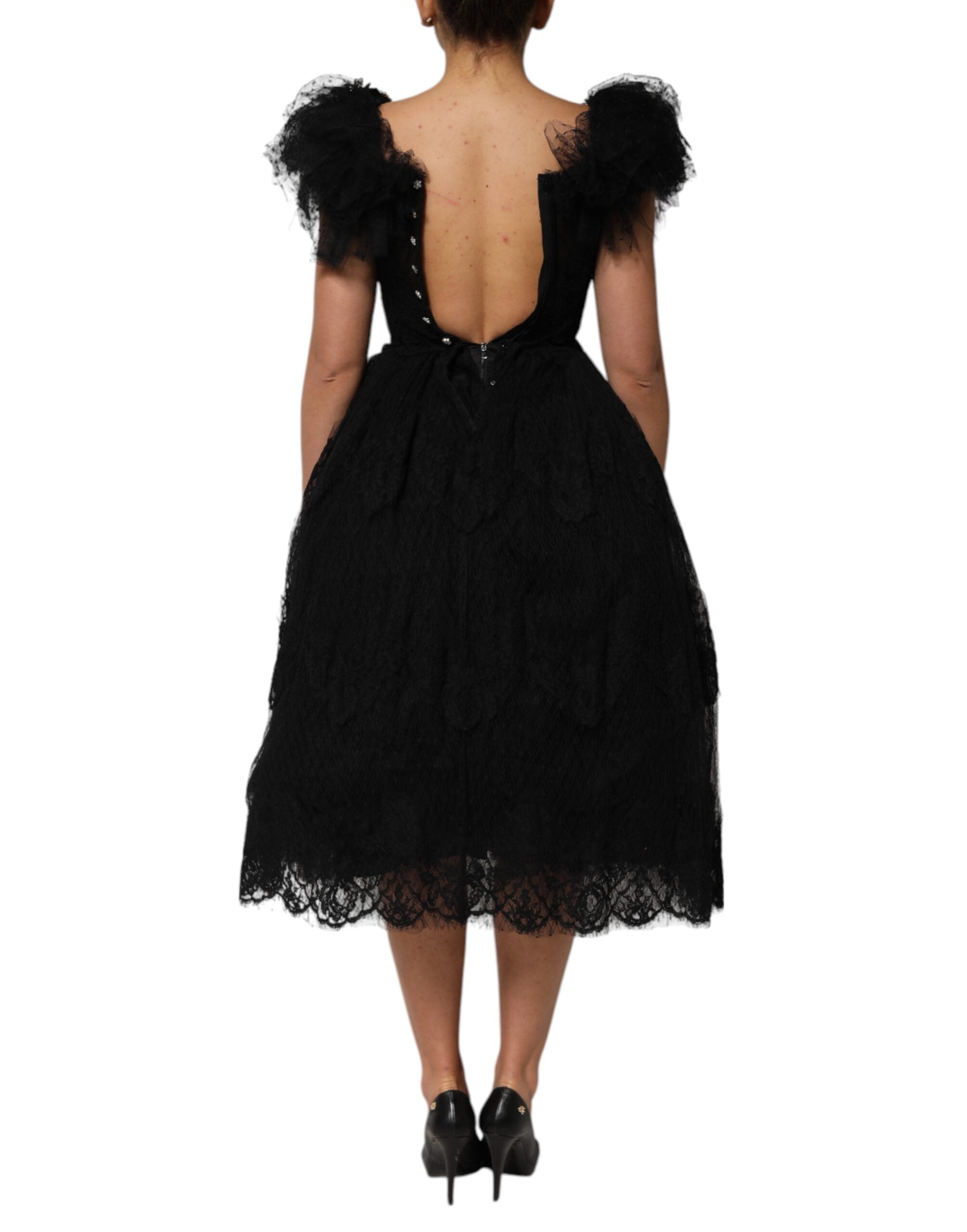 Dolce & Gabbana Schwarzes A-Linien-Midikleid mit Kristallverzierung