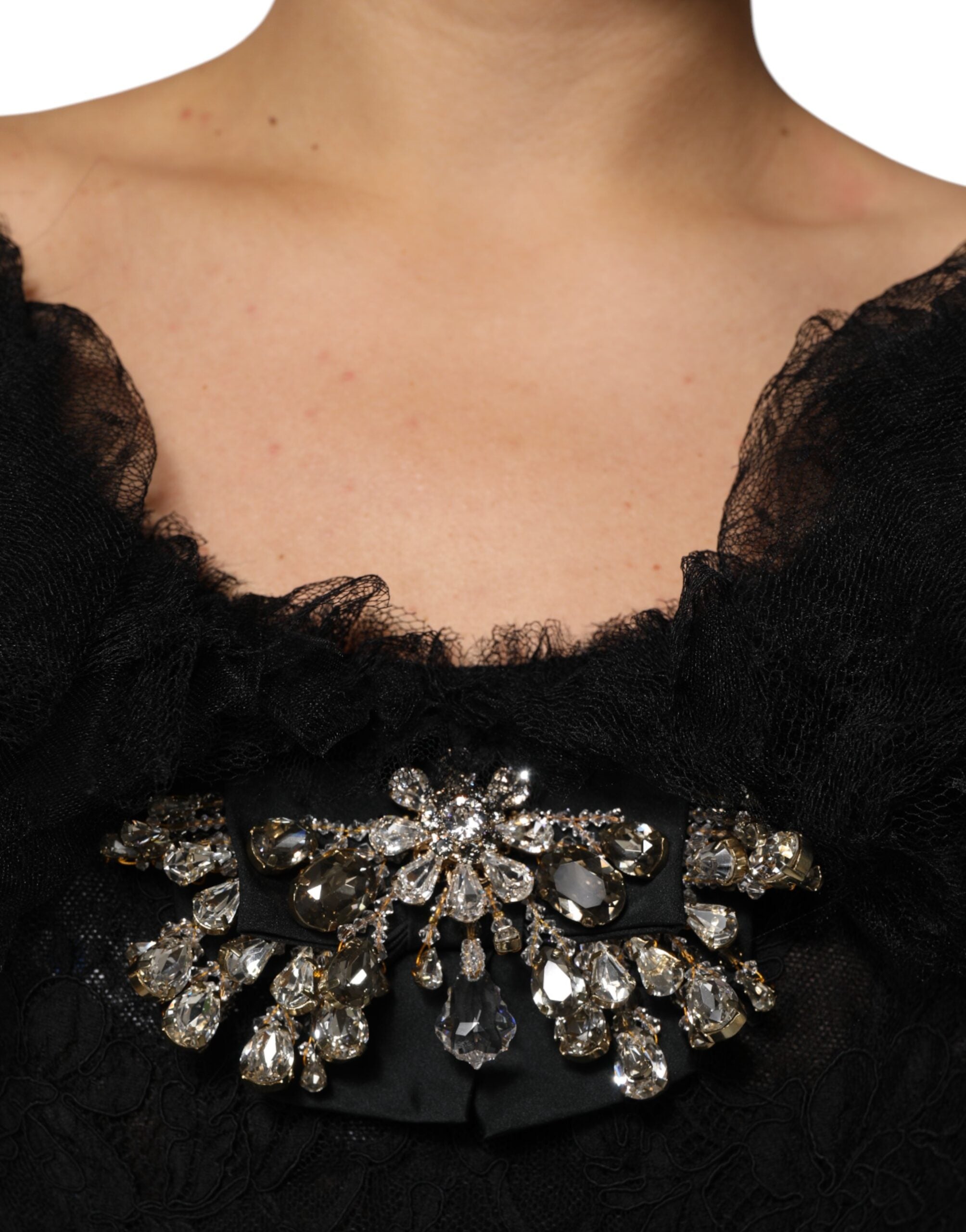 Dolce & Gabbana Schwarzes A-Linien-Midikleid mit Kristallverzierung