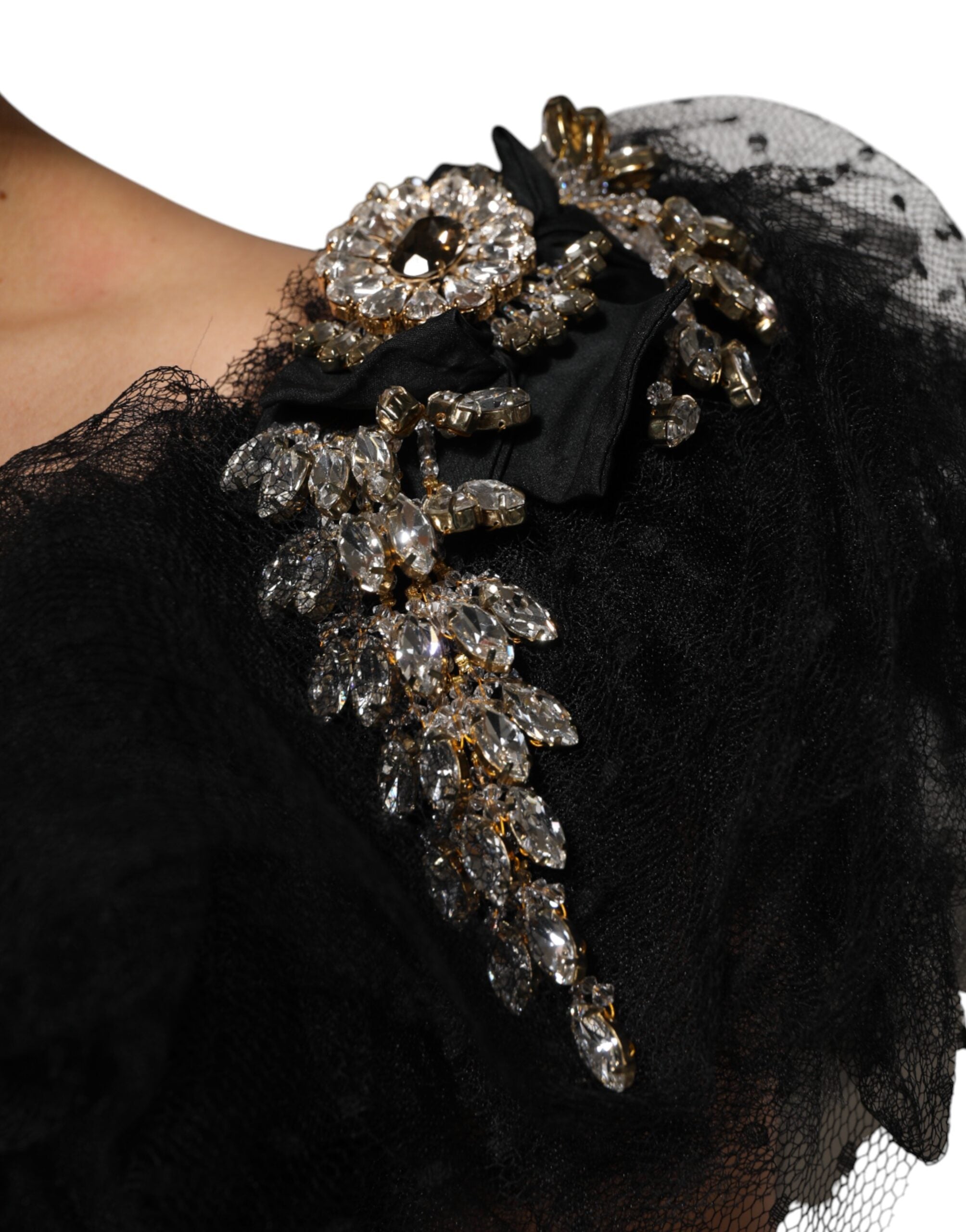 Dolce & Gabbana Schwarzes A-Linien-Midikleid mit Kristallverzierung