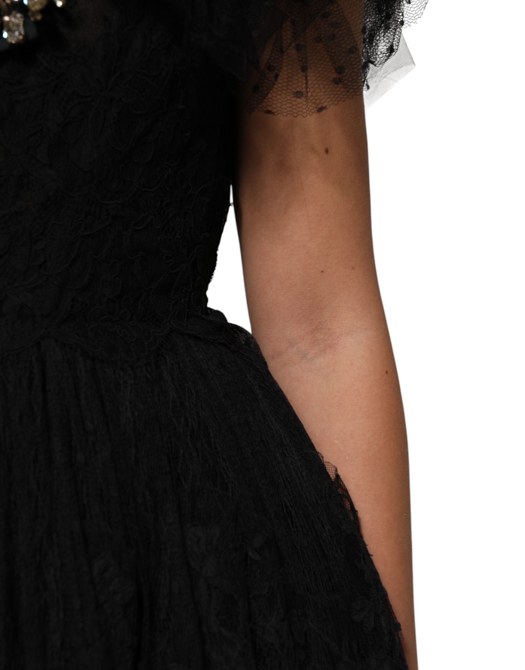 Dolce & Gabbana Schwarzes A-Linien-Midikleid mit Kristallverzierung