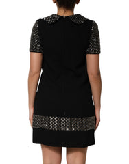 Dolce & Gabbana Zwarte Mini-jurk Met Kraag En Kristallen Versiering