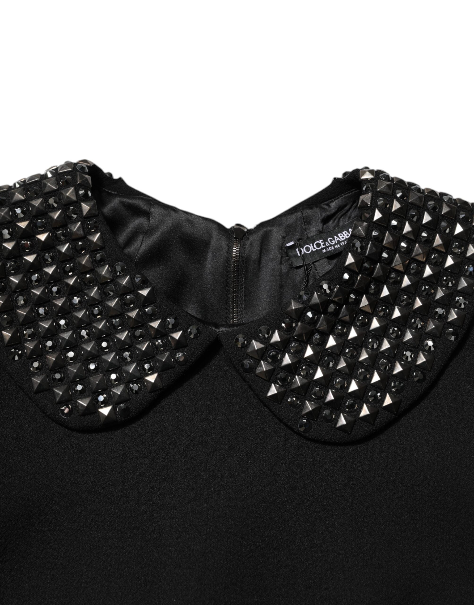 Dolce & Gabbana Zwarte Mini-jurk Met Kraag En Kristallen Versiering