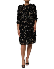 Dolce & Gabbana Schwarzes Shift-Kleid aus Viskose mit Perlenstickerei