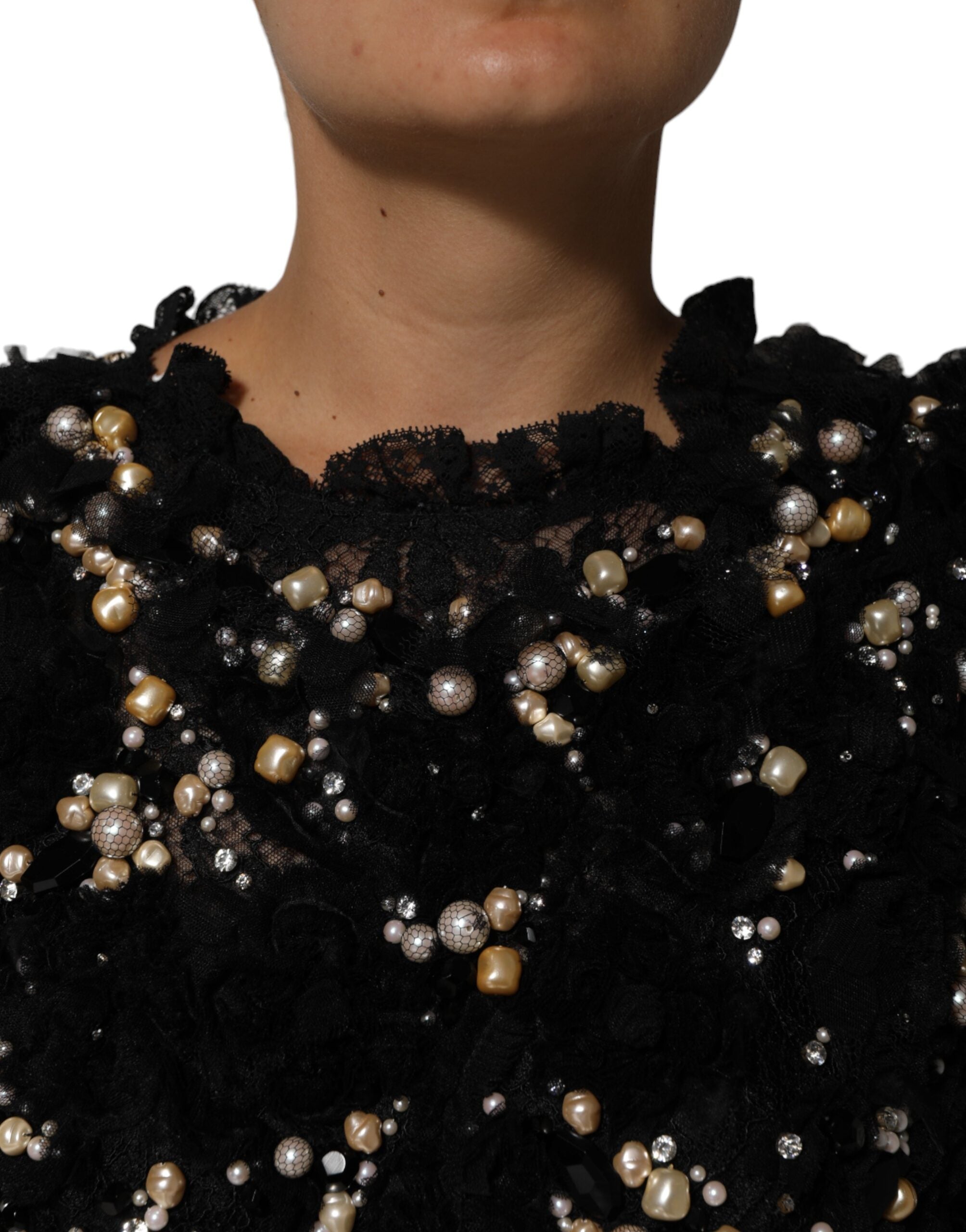 Dolce & Gabbana Schwarzes Shift-Kleid aus Viskose mit Perlenstickerei