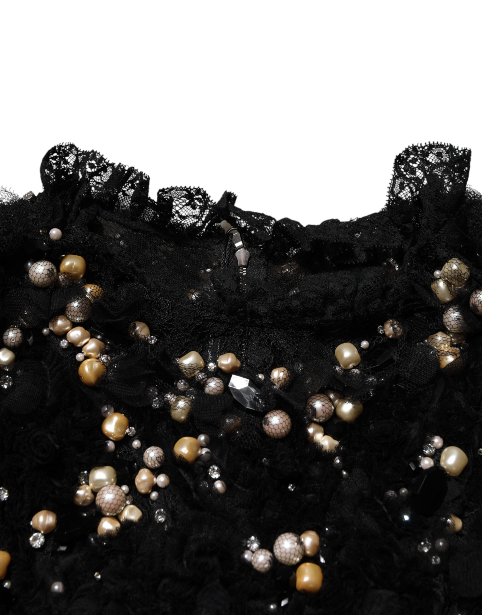 Dolce & Gabbana Schwarzes Shift-Kleid aus Viskose mit Perlenstickerei
