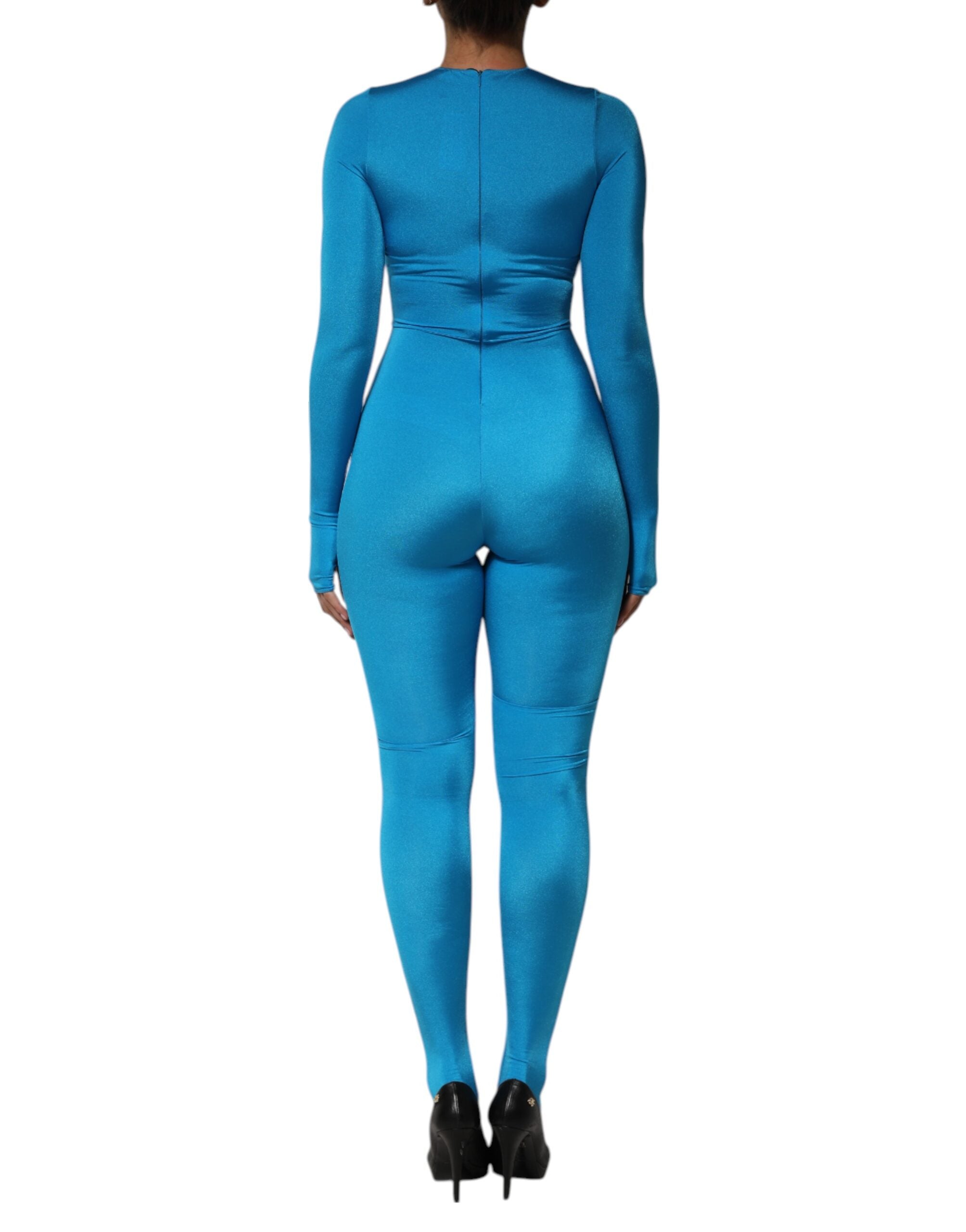 Dolce & Gabbana Blauwe Nauwsluitende Jumpsuitjurk met Ronde Hals van Nylon