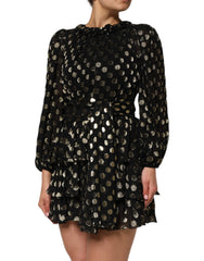 Dolce & Gabbana Schwarzes Gold Brokatseiden-Minikleid mit Polka Dots