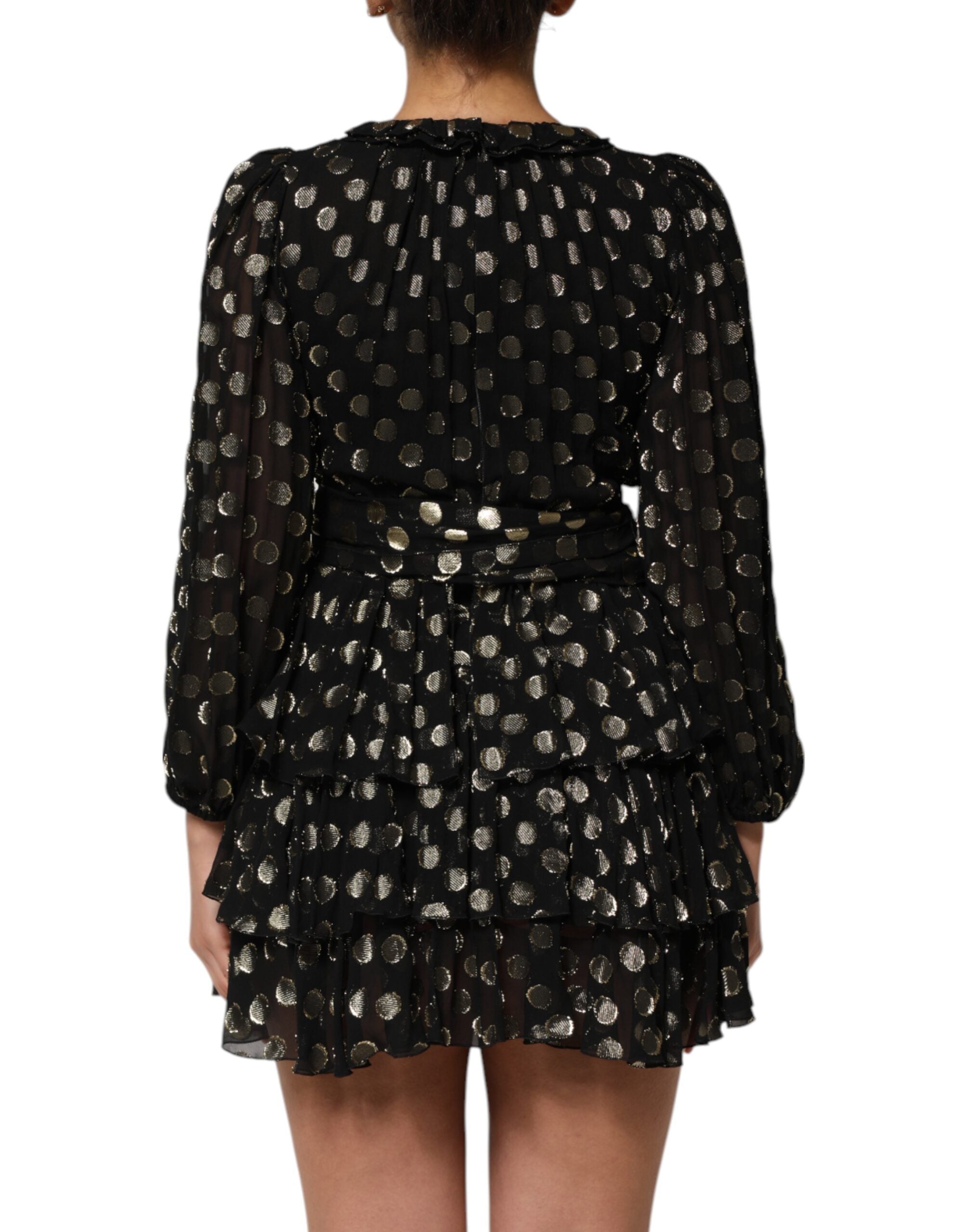 Dolce & Gabbana Schwarzes Gold Brokatseiden-Minikleid mit Polka Dots