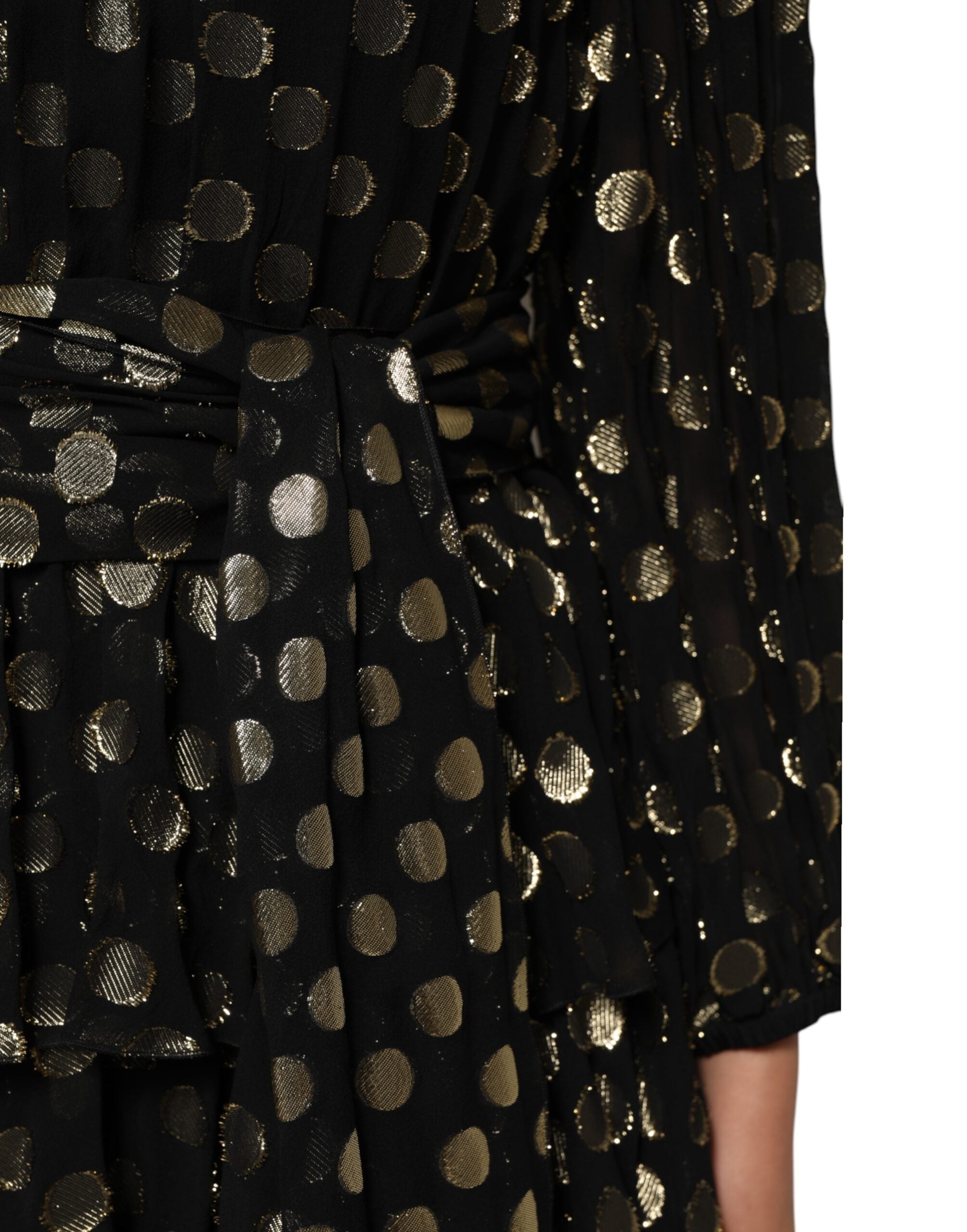 Dolce & Gabbana Schwarzes Gold Brokatseiden-Minikleid mit Polka Dots