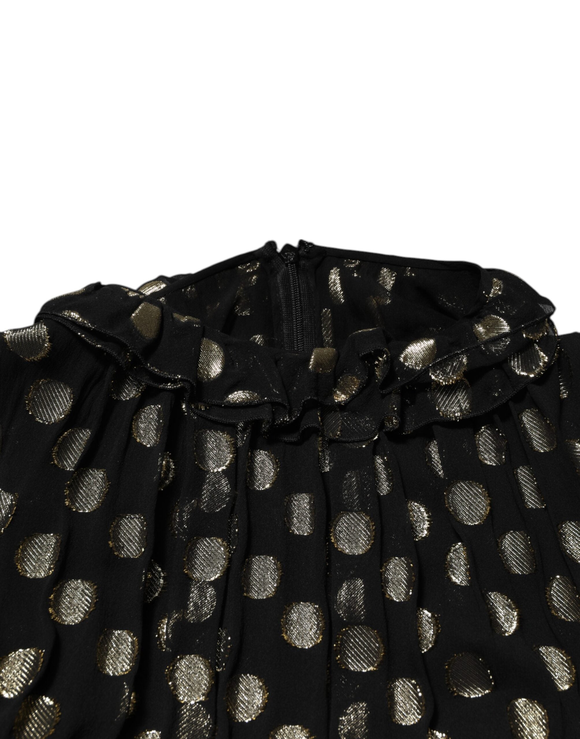 Dolce & Gabbana Schwarzes Gold Brokatseiden-Minikleid mit Polka Dots