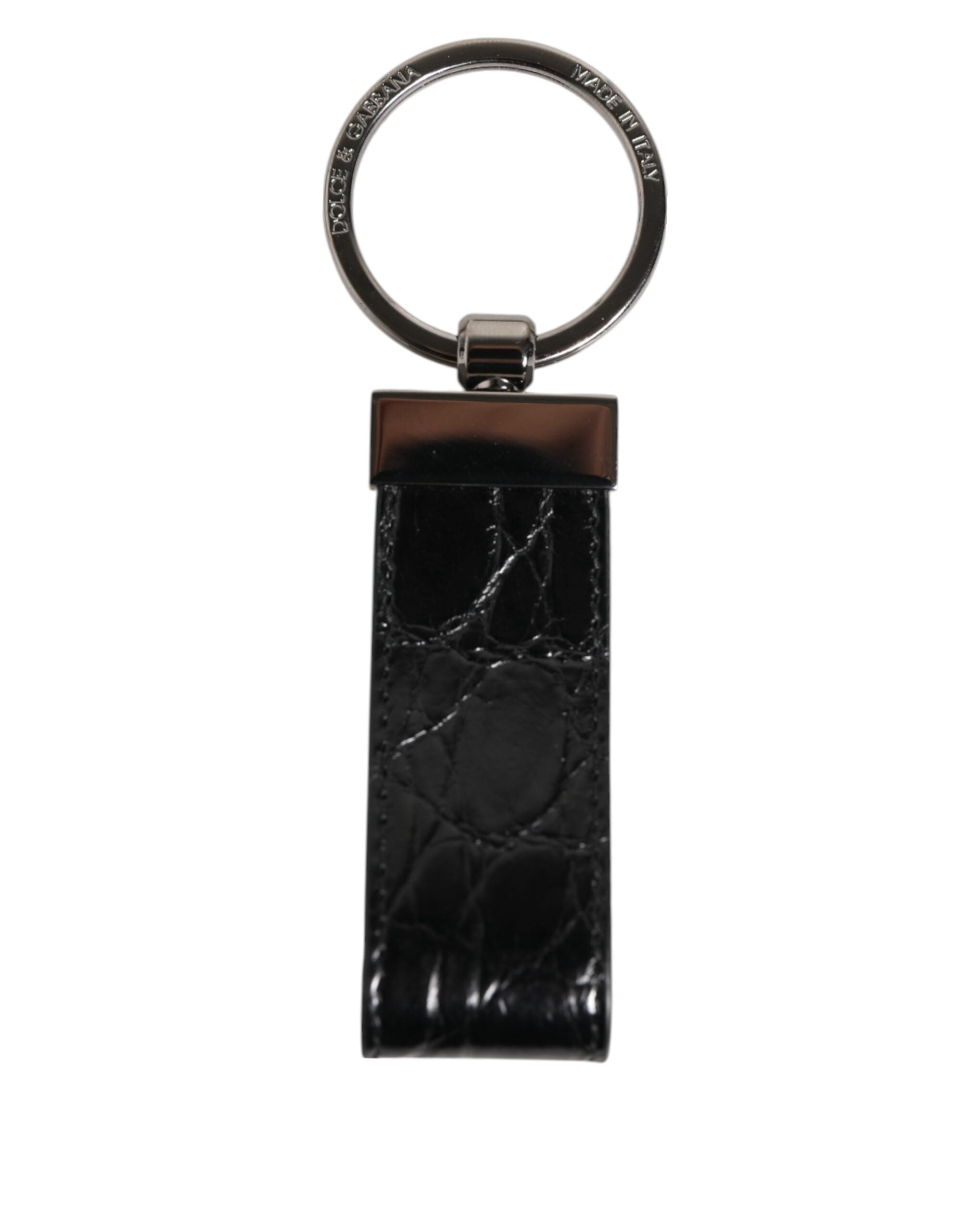 Dolce & Gabbana Schwarzer Leder Logo Metallring Schlüsselanhänger Halter Herren Schlüsselanhänger