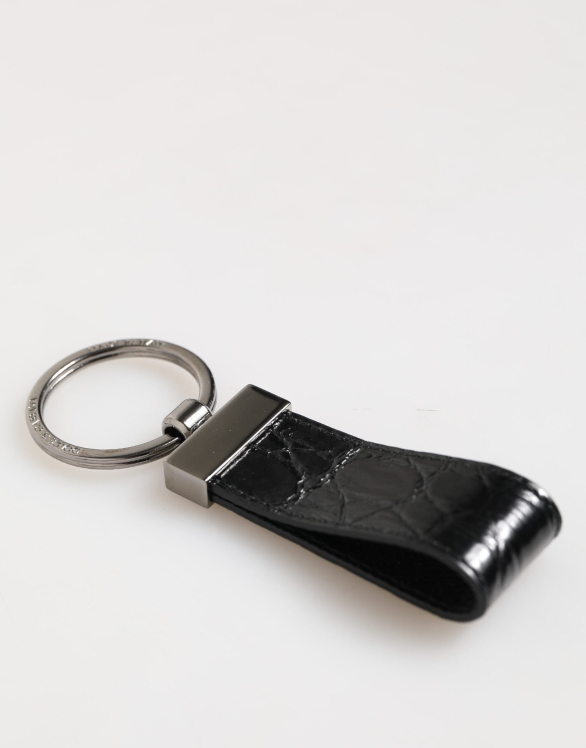 Dolce & Gabbana Schwarzer Leder Logo Metallring Schlüsselanhänger Halter Herren Schlüsselanhänger
