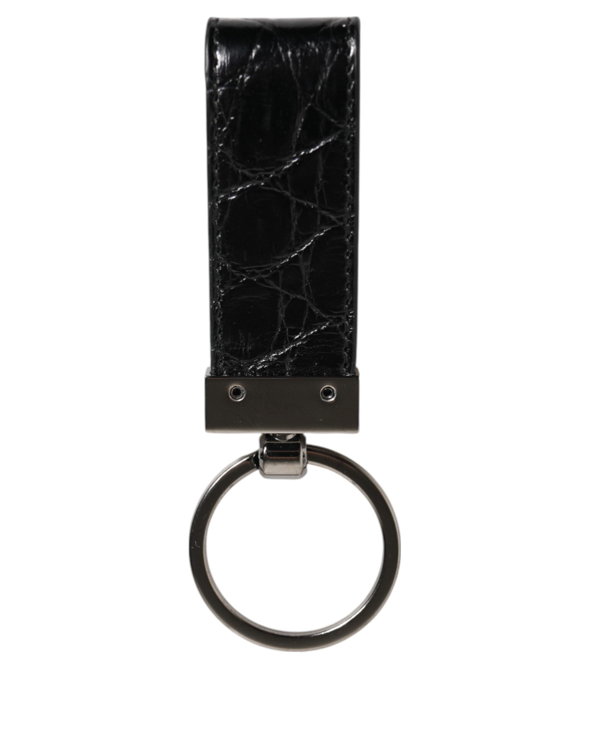 Dolce & Gabbana Schwarzer Leder Logo Metallring Schlüsselanhänger Halter Herren Schlüsselanhänger