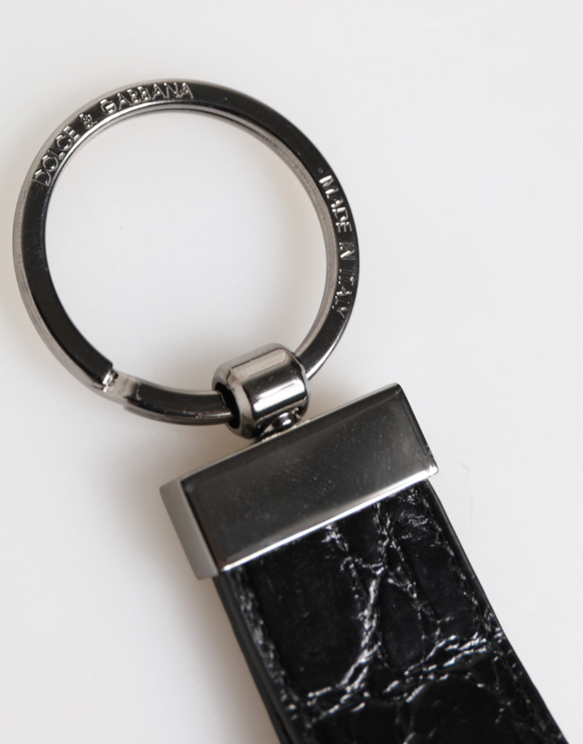 Dolce & Gabbana Schwarzer Leder Logo Metallring Schlüsselanhänger Halter Herren Schlüsselanhänger