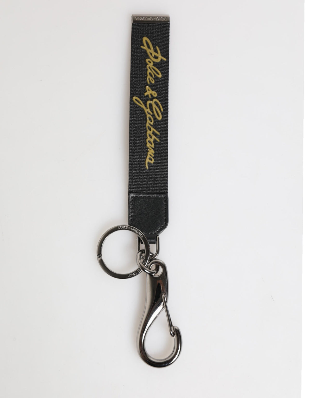Dolce & Gabbana Schwarz Gelb Polyester DG Logo Silber Schlüsselanhänger
