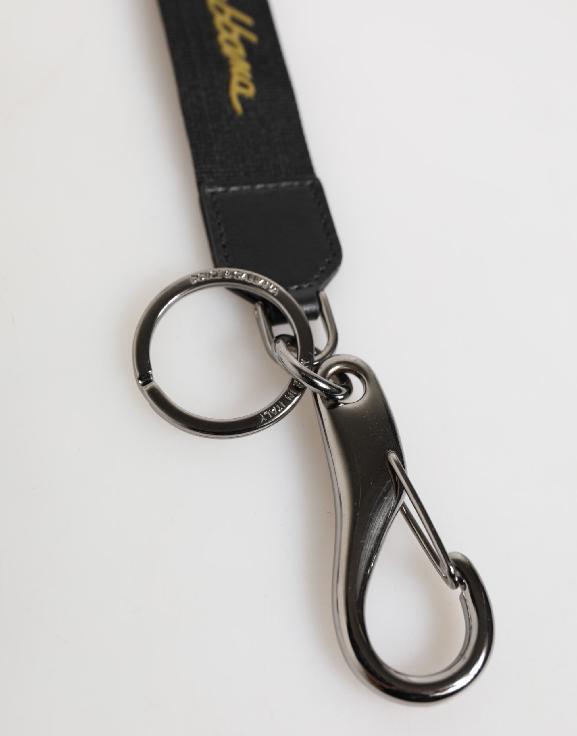 Dolce & Gabbana Schwarz Gelb Polyester DG Logo Silber Schlüsselanhänger