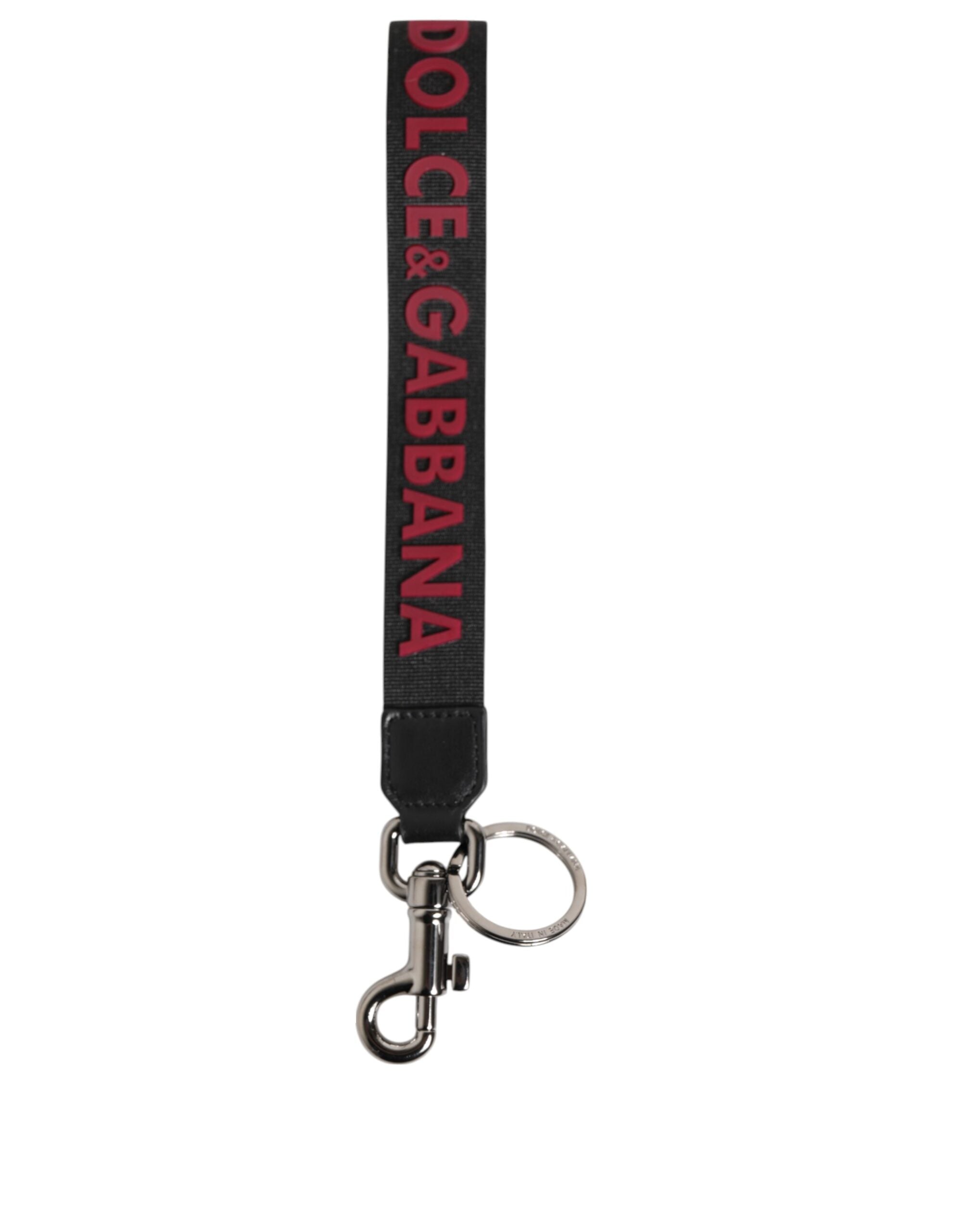 Dolce & Gabbana Schwarz Rot DG Logo Polyester Silber Herren Schlüsselanhänger