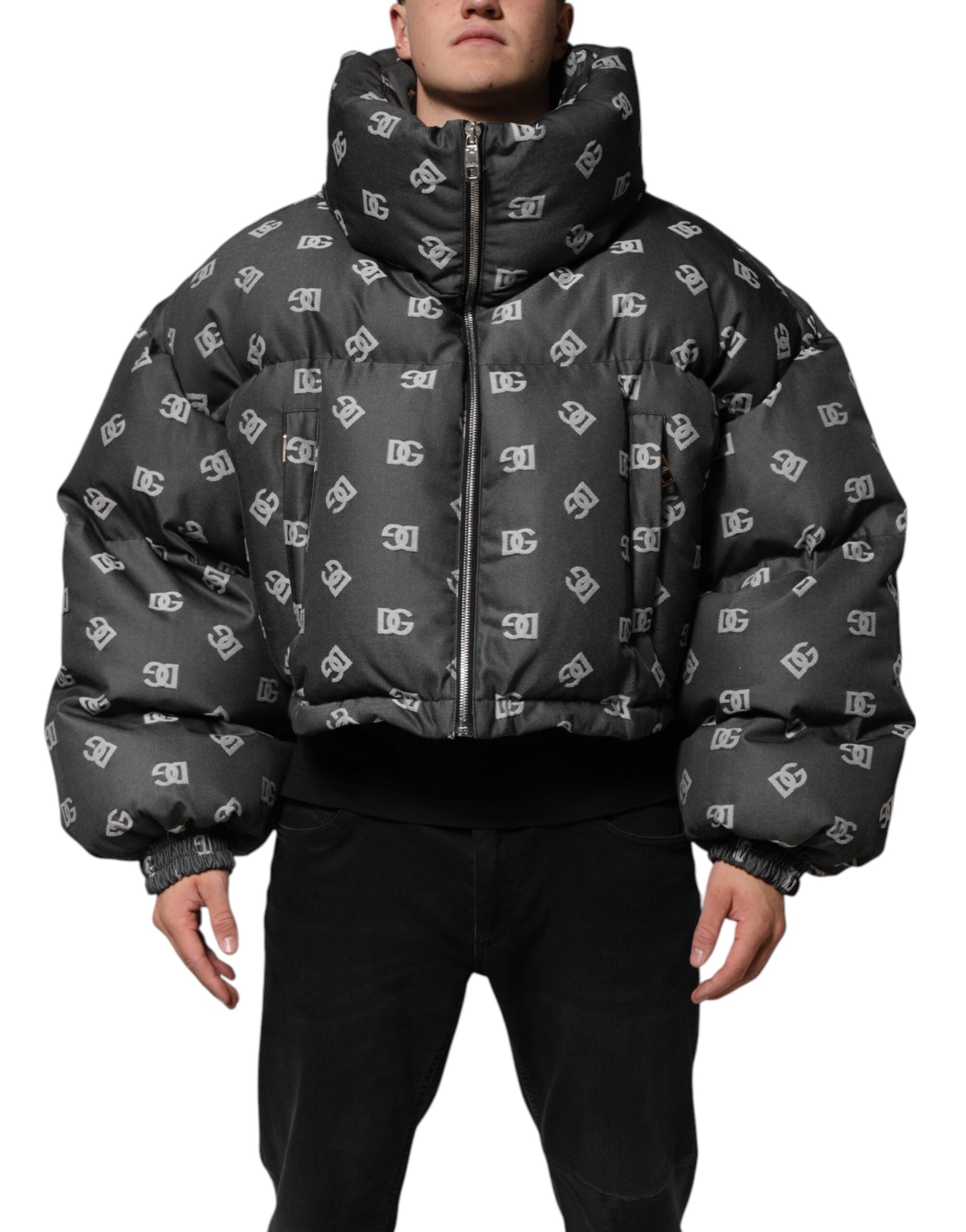 Dolce & Gabbana Schwarze DG Monogramm Steppjacke mit durchgehendem Reißverschluss für Herren