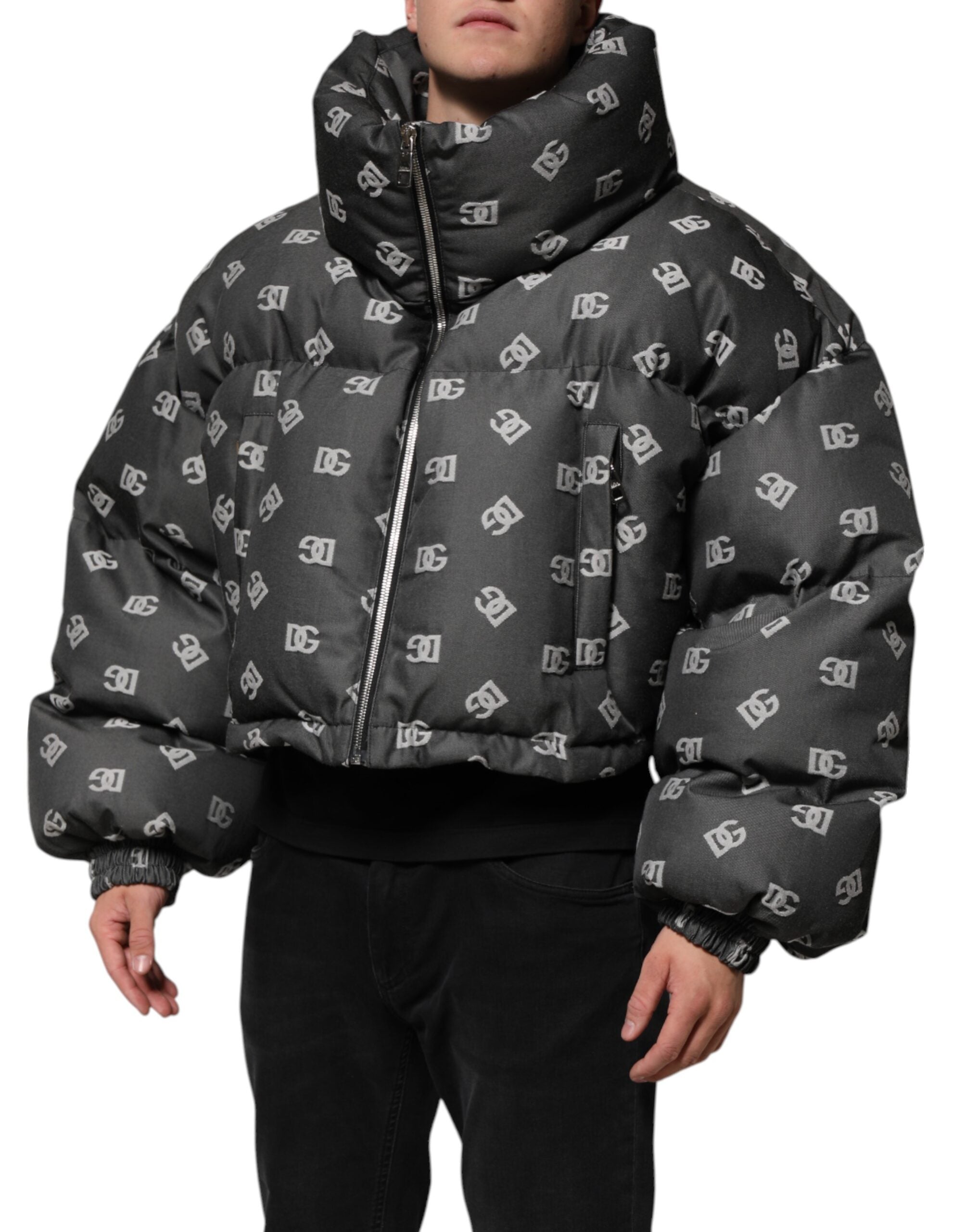 Dolce & Gabbana Schwarze DG Monogramm Steppjacke mit durchgehendem Reißverschluss für Herren